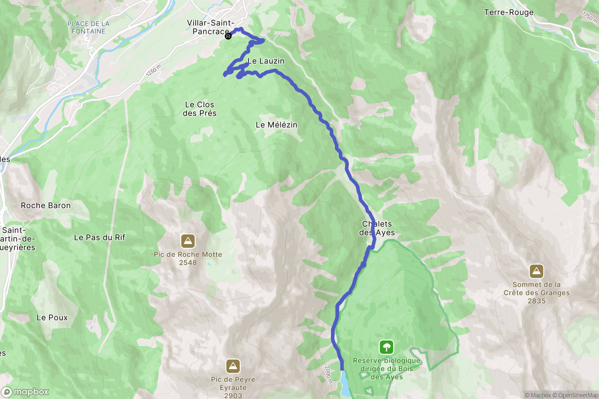 Villar-Saint-Pancrace : carte du parcours de randonnée - France