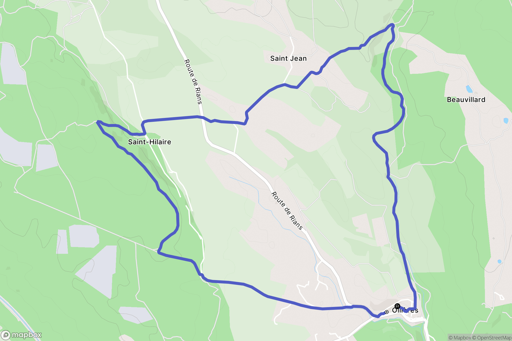 Ollières : carte du parcours de randonnée - France