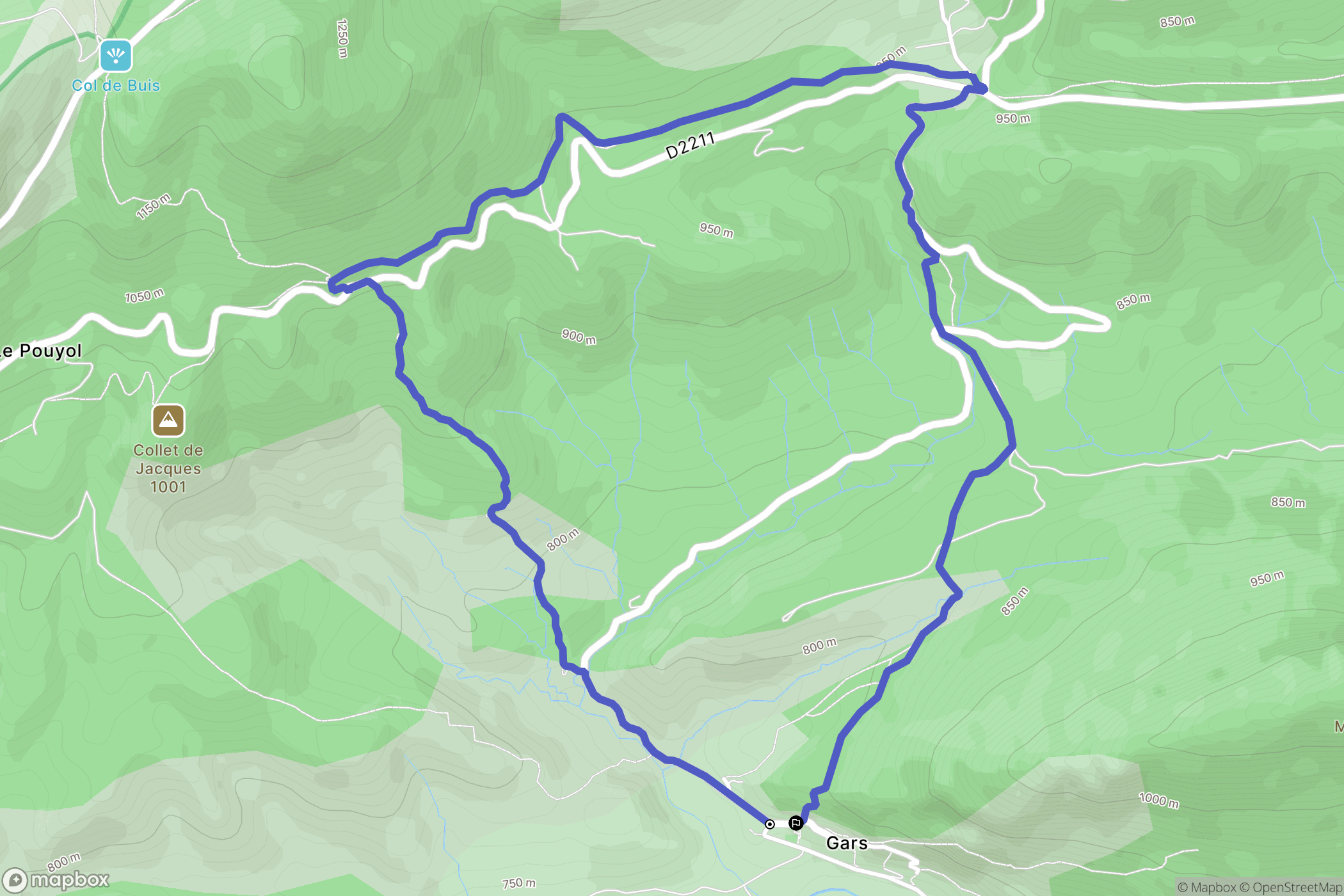 Gars : carte du parcours de randonnée - France