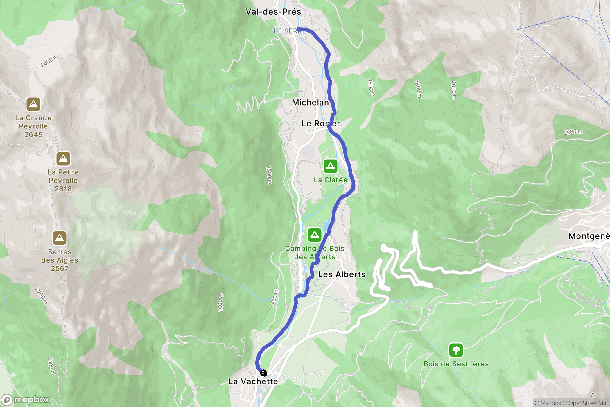 Val-des-Prés : carte du parcours de randonnée - France