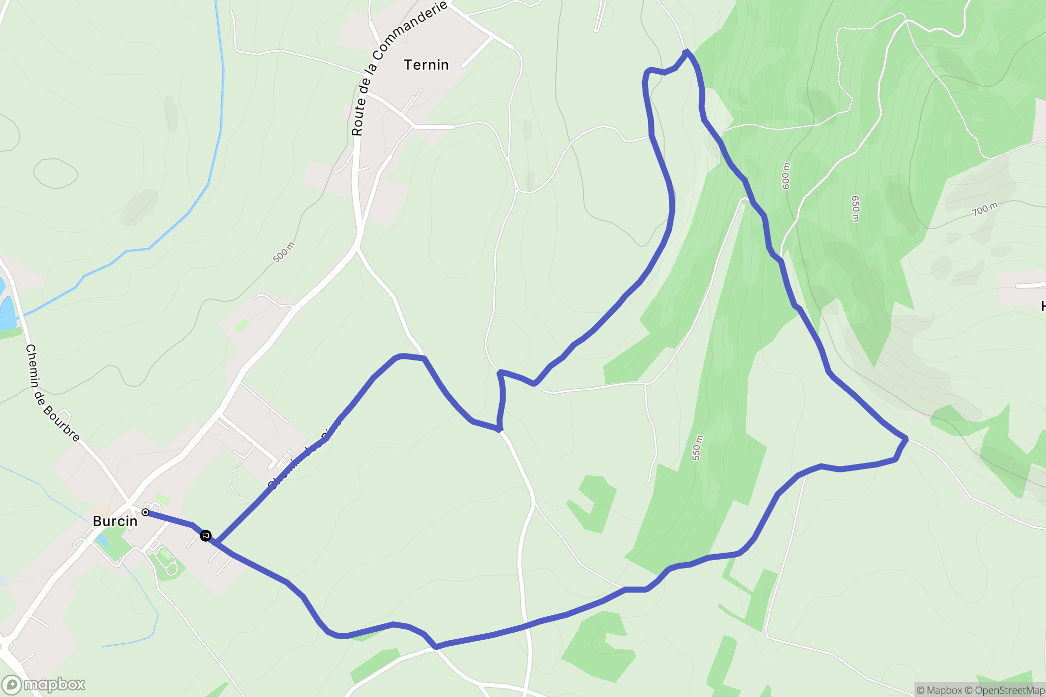 Burcin : carte du parcours de randonnée - France