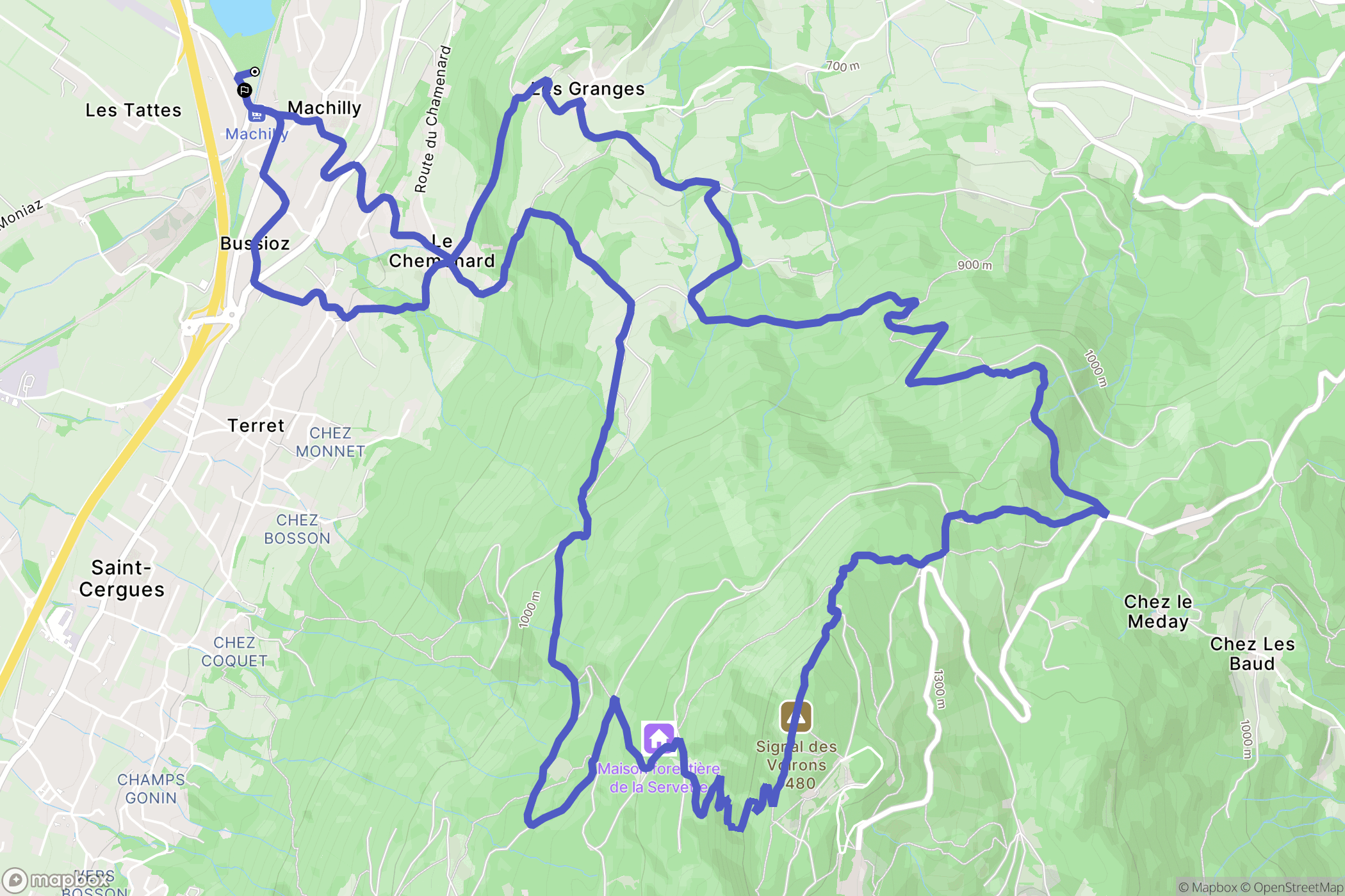 Machilly : carte du parcours de randonnée - France