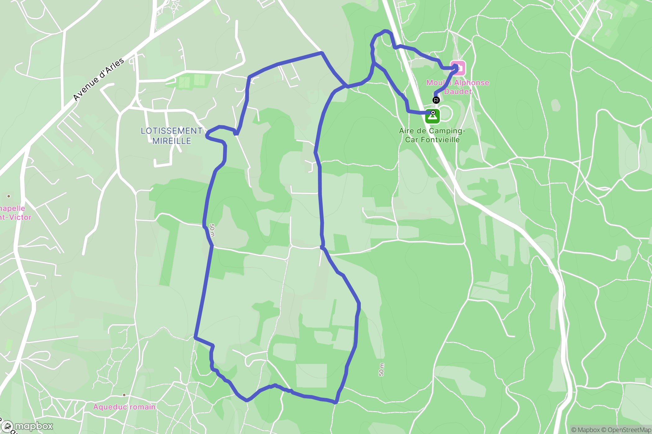 Fontvieille : carte du parcours de randonnée - France