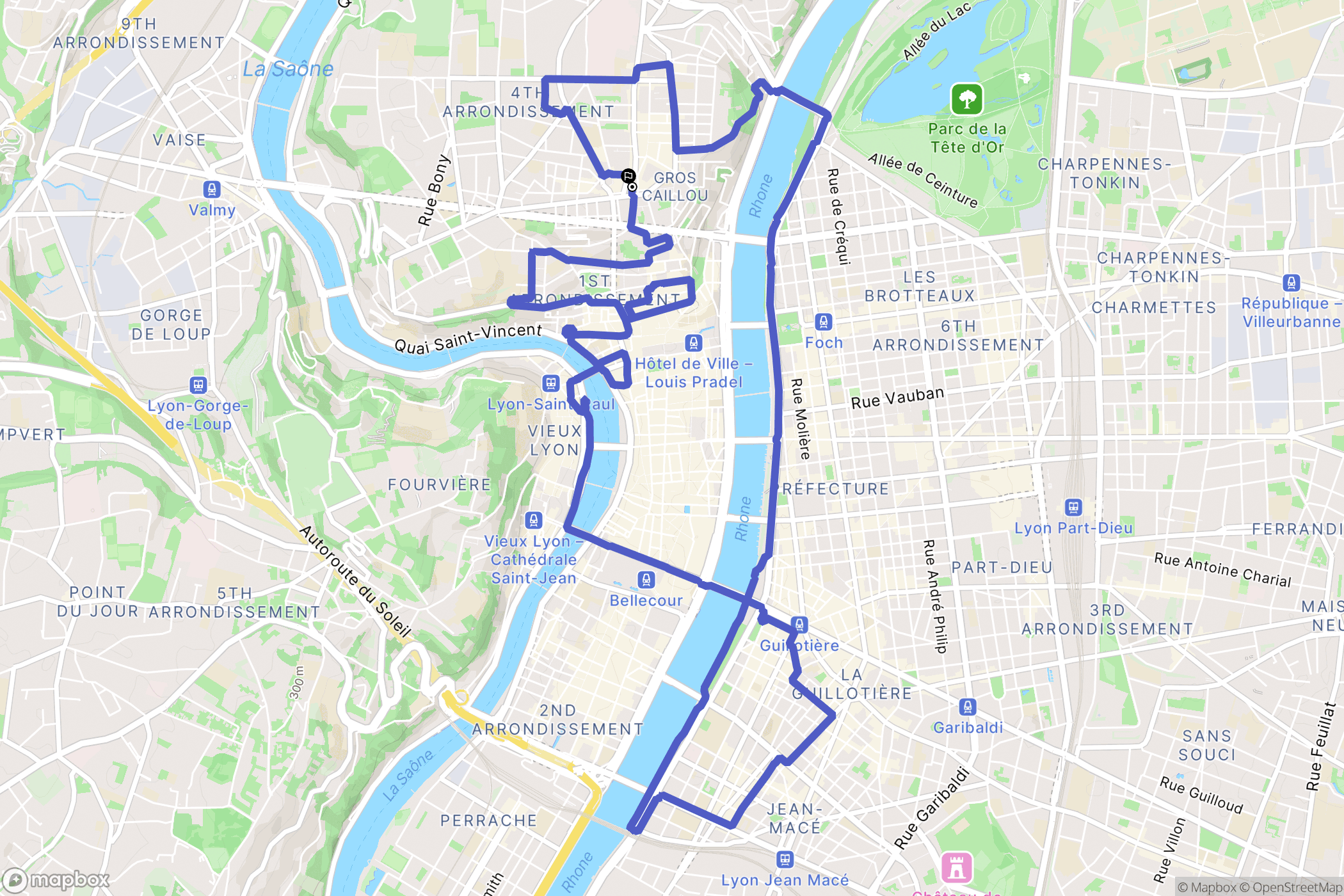 Lyon : carte du parcours de randonnée - France