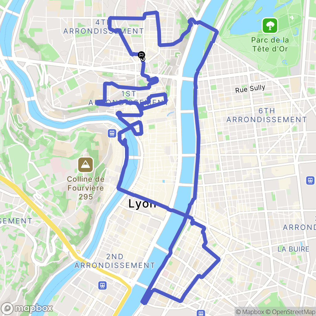 Lyon : carte du parcours de randonnée - France