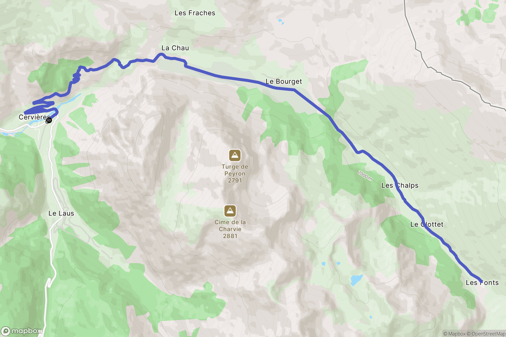 Cervières : carte du parcours de randonnée - France
