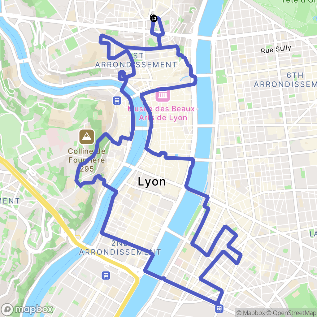 Lyon : carte du parcours de randonnée - France