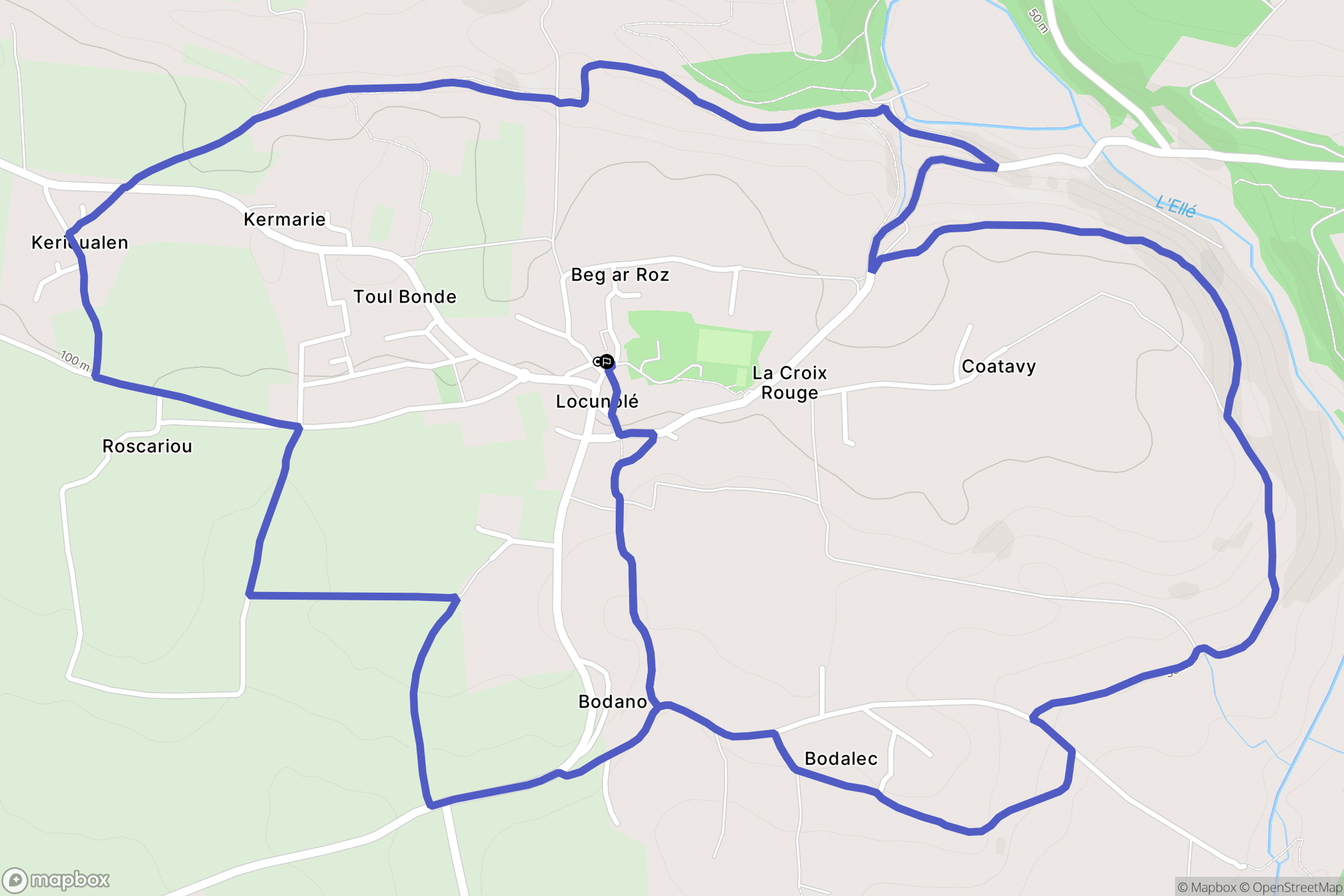 Locunolé : carte du parcours de randonnée - France