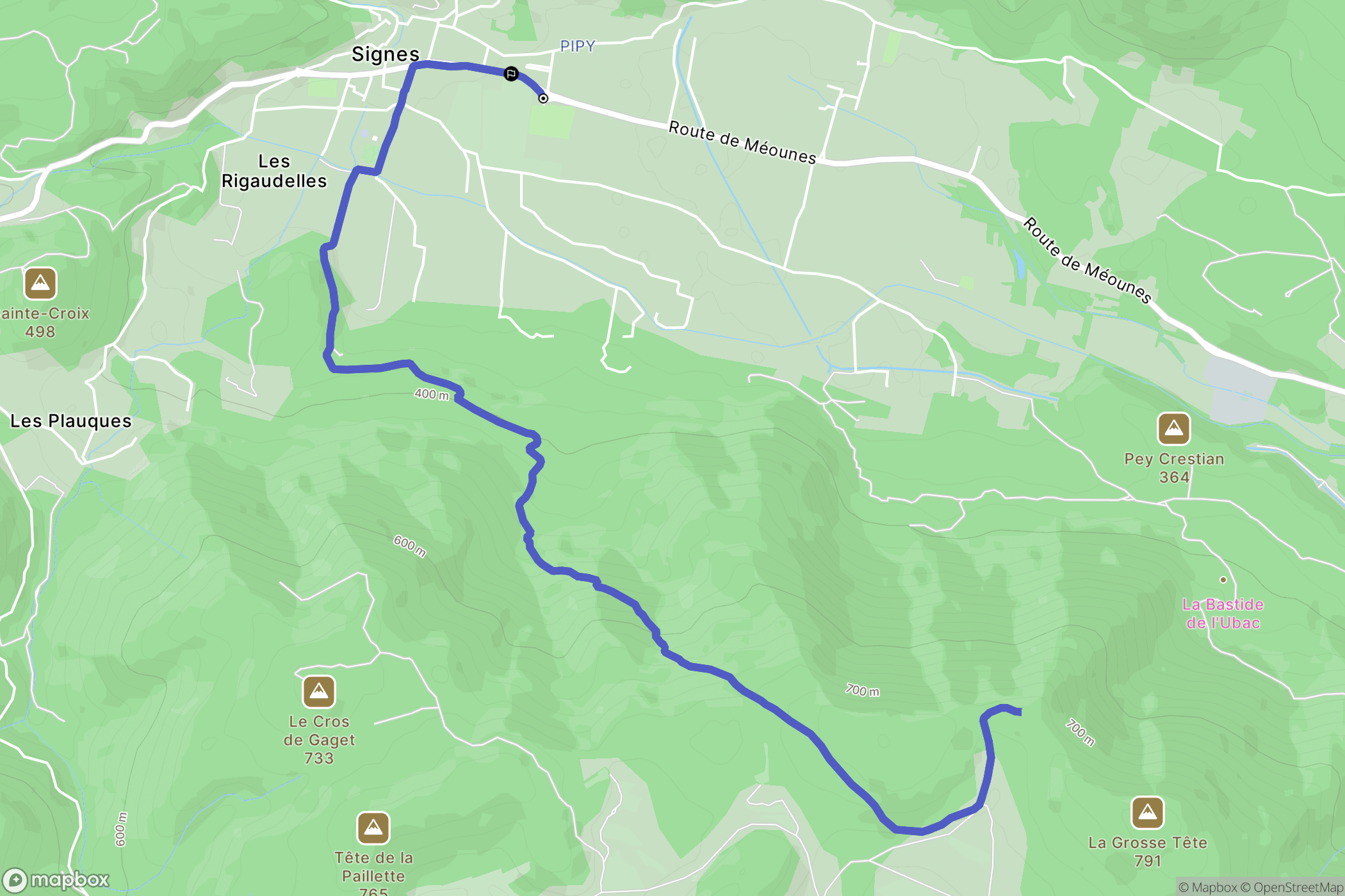Signes : carte du parcours de randonnée - France
