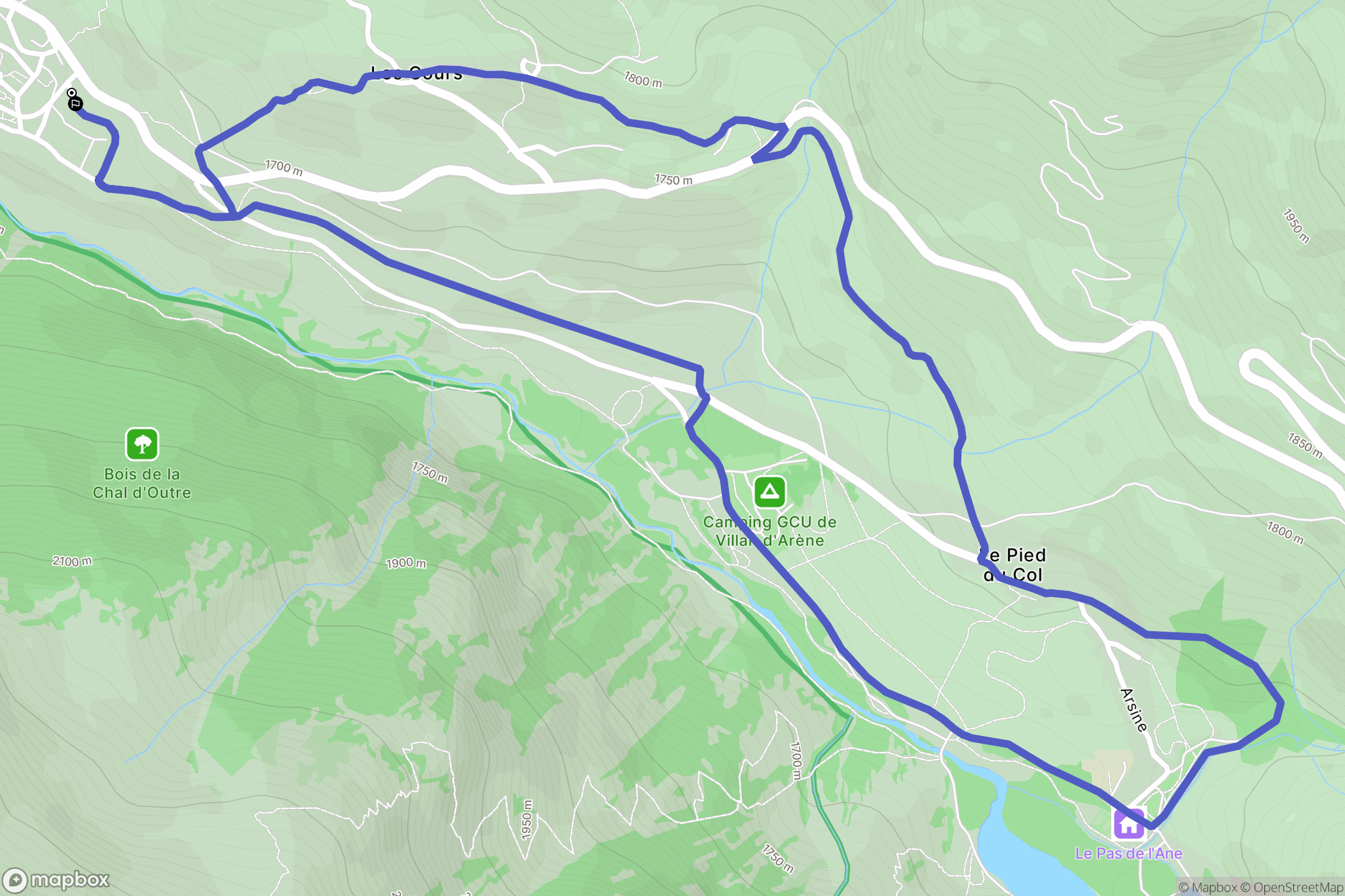 Villar-d'Arêne : carte du parcours de randonnée - France