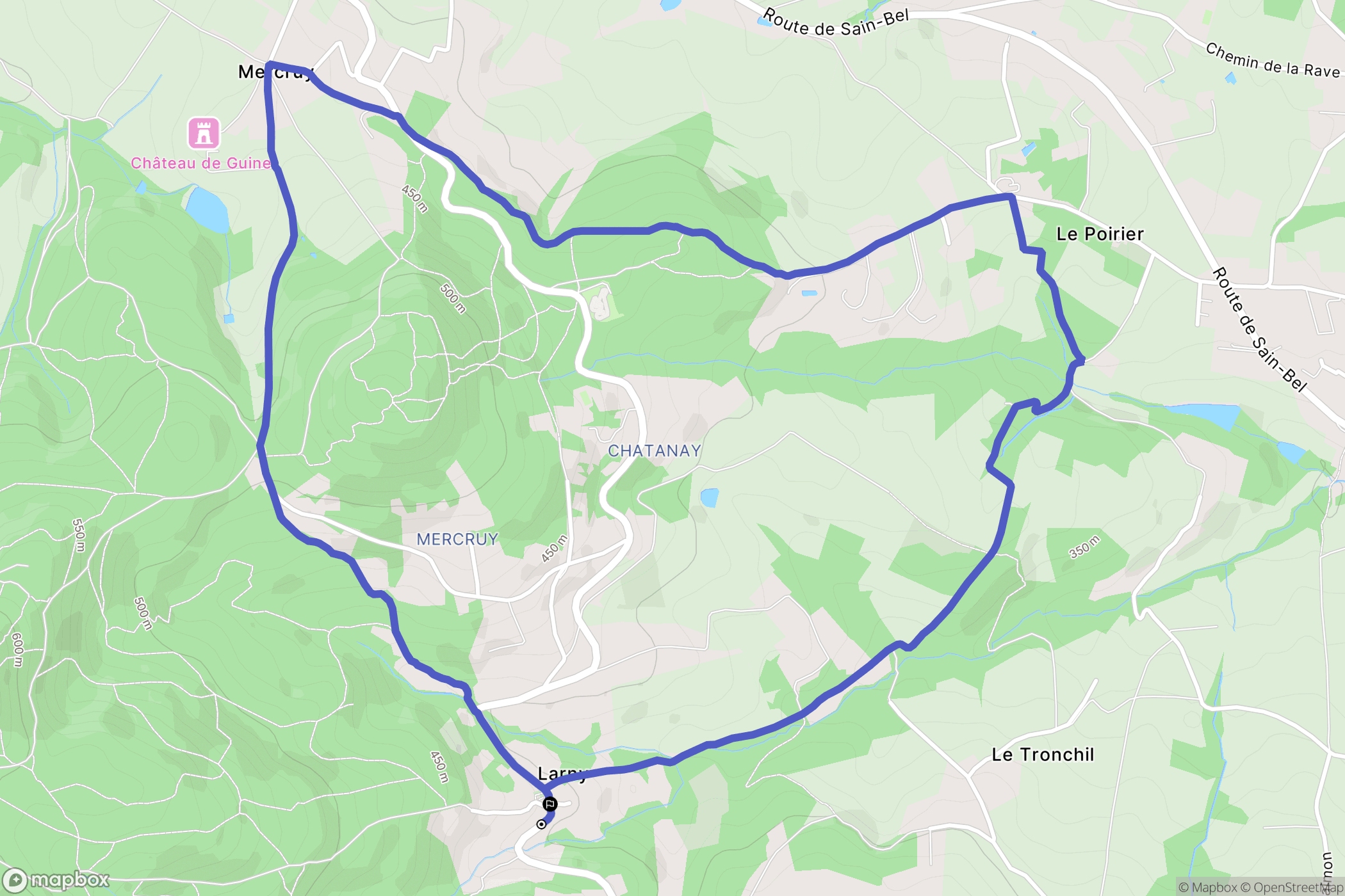 Larny, Pollionnay : carte du parcours de randonnée - France