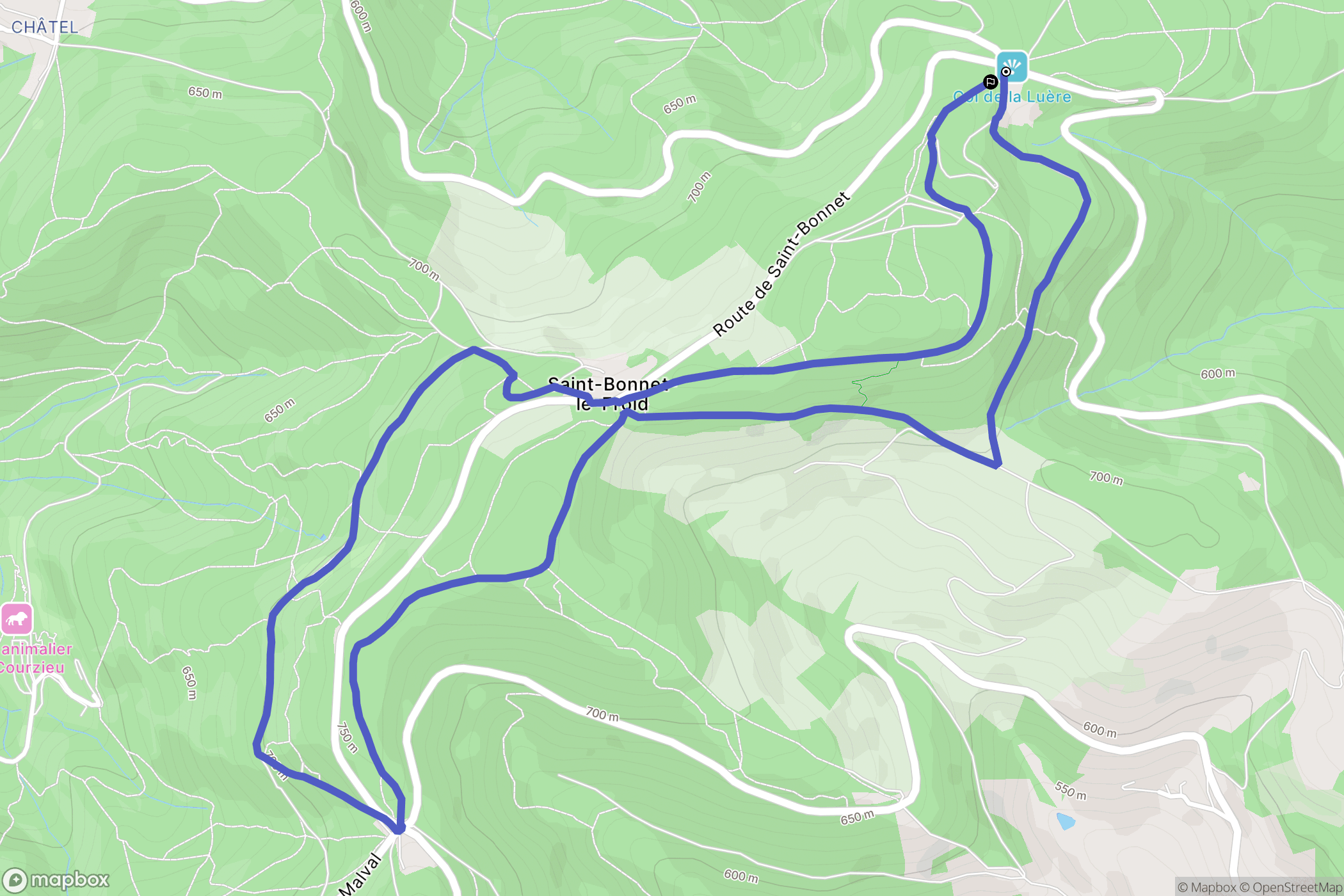 Col de la Luère, Saint-Pierre-la-Palud : carte du parcours de randonnée - France