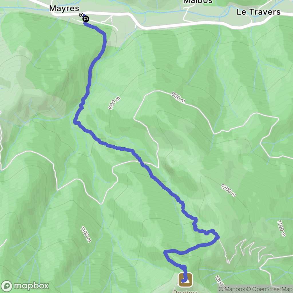 Mayres : carte du parcours de randonnée - France