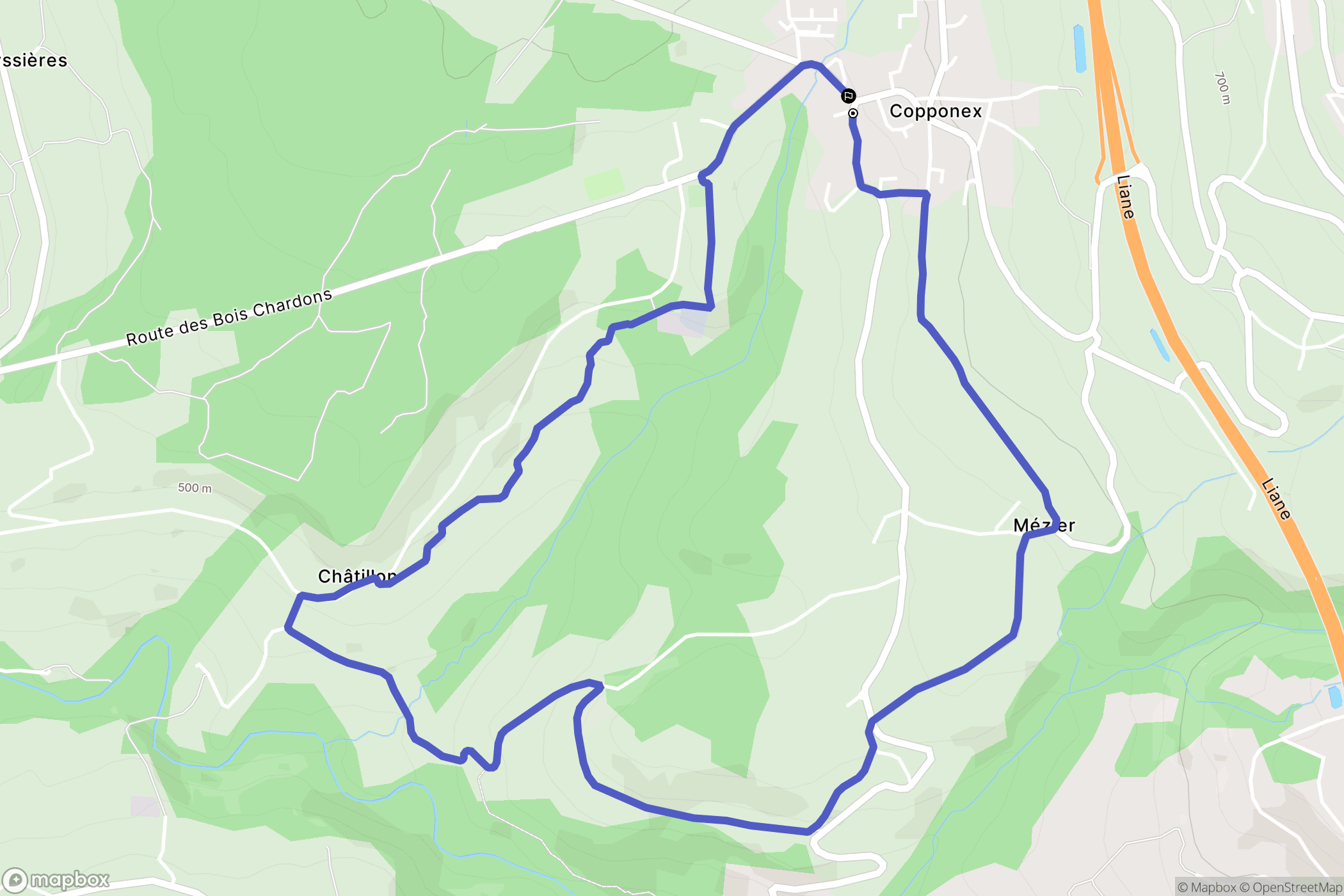 Copponex : carte du parcours de randonnée - France