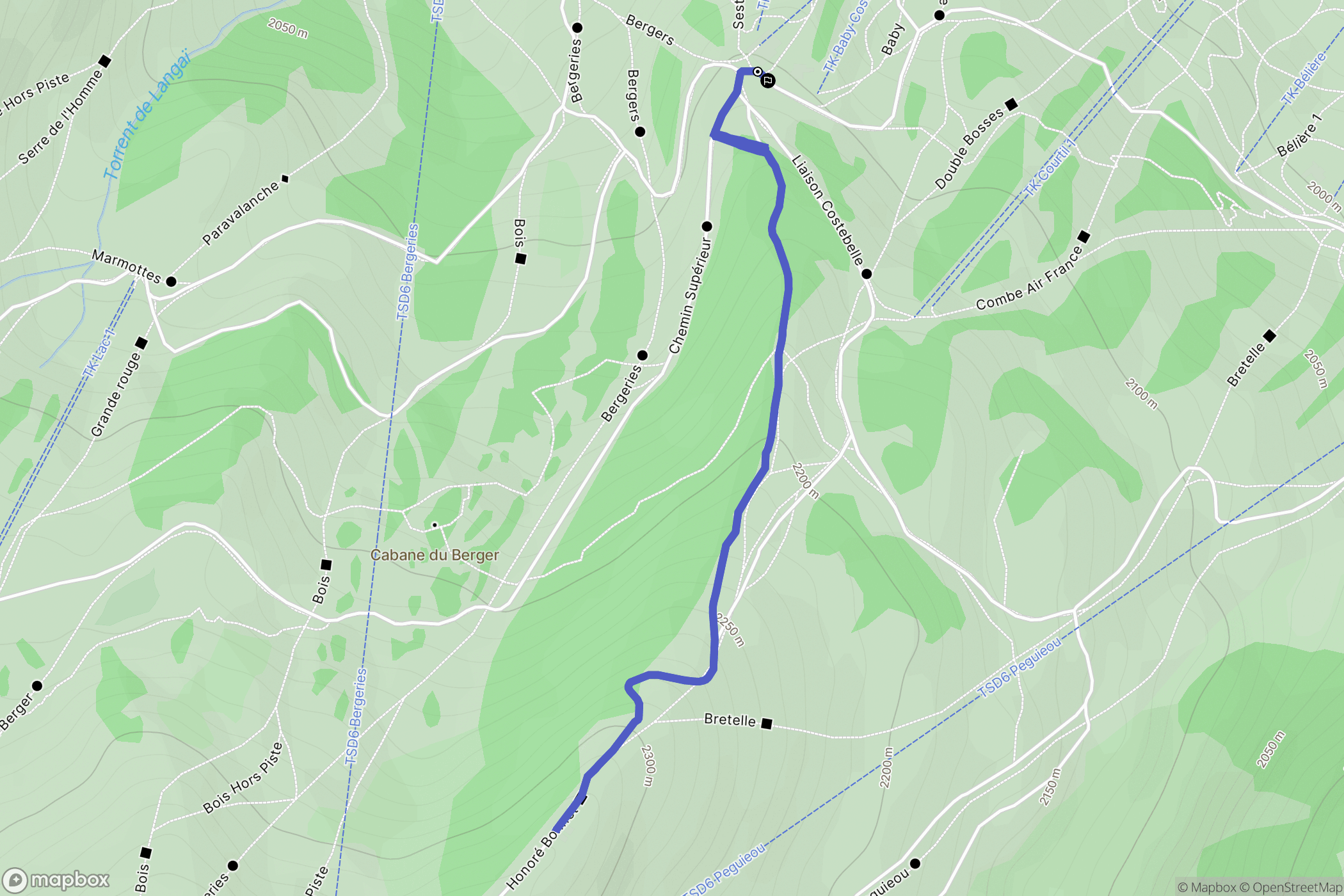 Uvernet-Fours : carte du parcours de randonnée - France