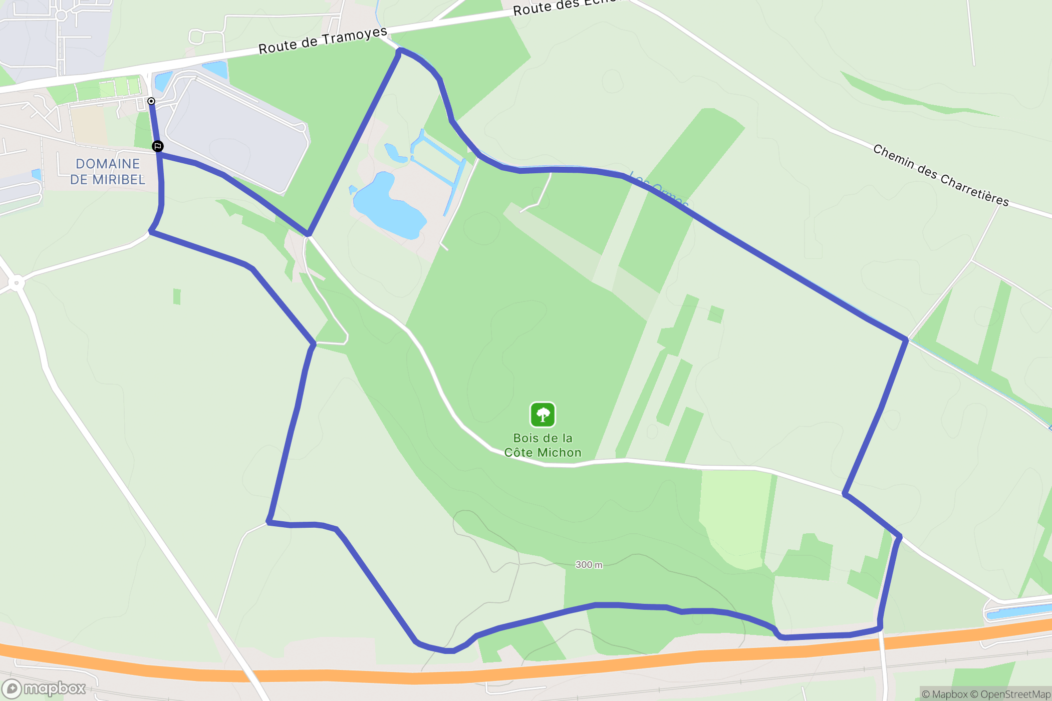 Miribel, Les Echets : carte du parcours de randonnée - France