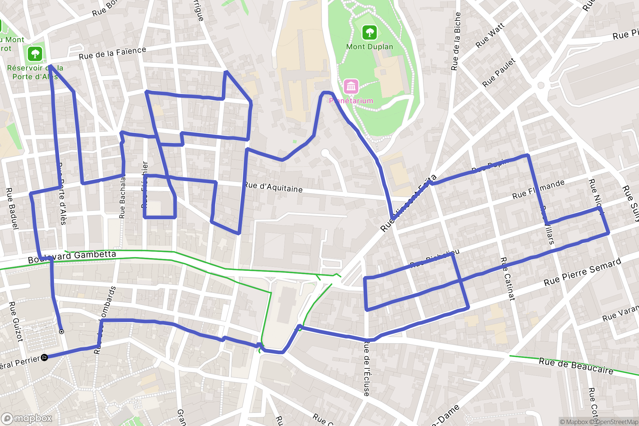 Nîmes : carte du parcours de randonnée - France