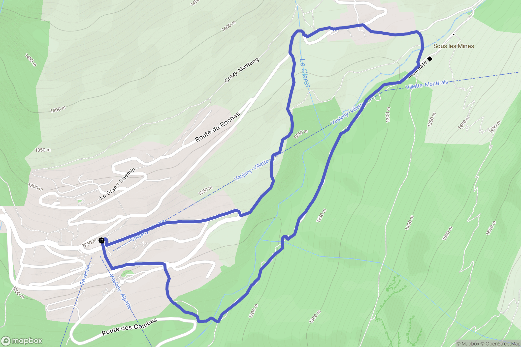 Vaujany : carte du parcours de randonnée - France