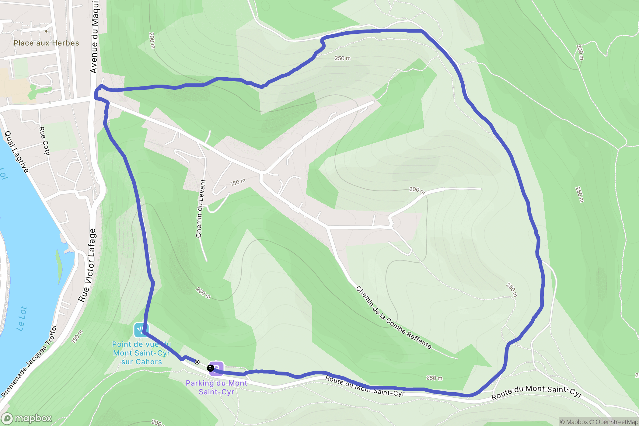 Cahors : carte du parcours de randonnée - France
