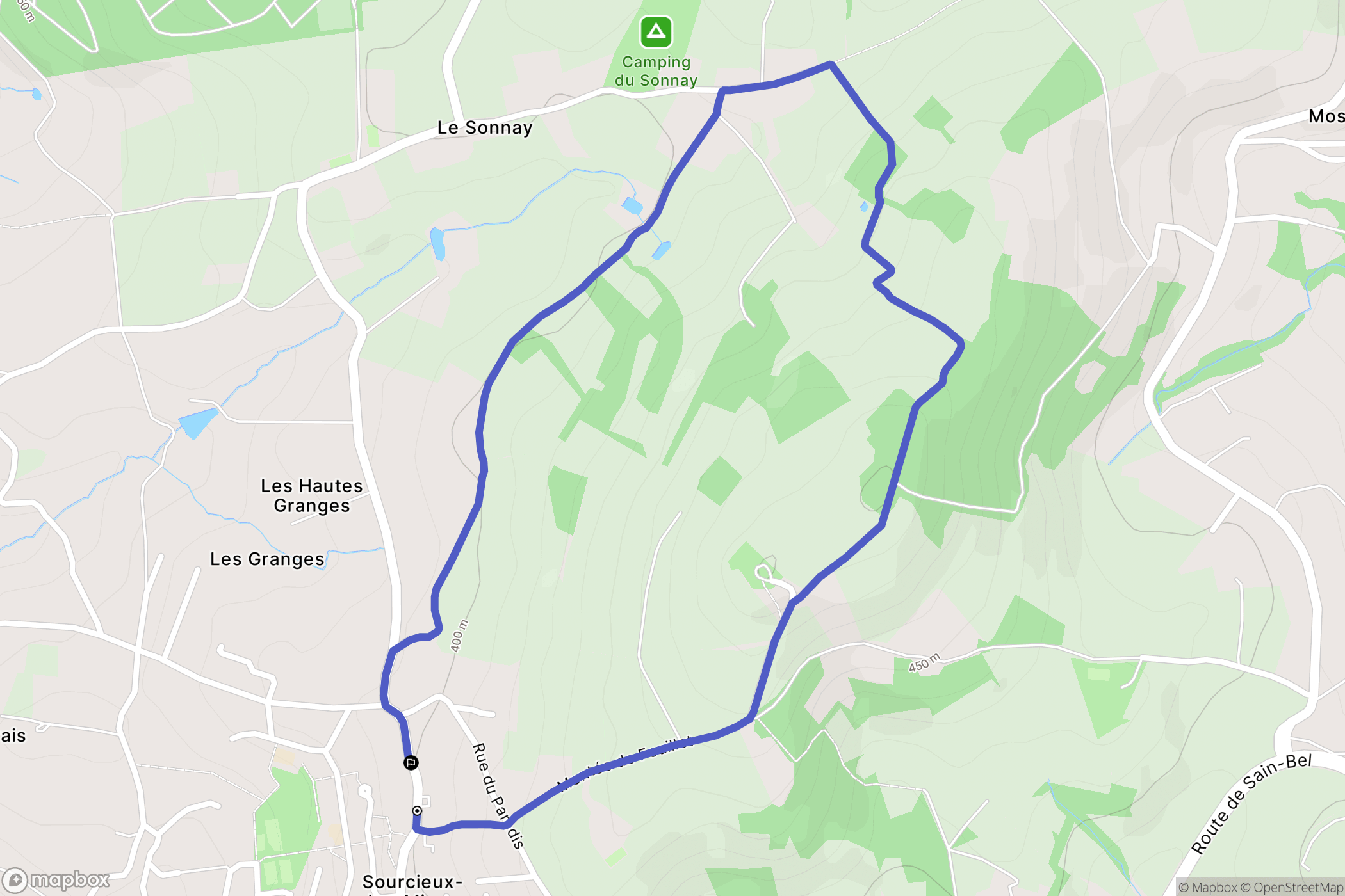 Sourcieux-les-Mines : carte du parcours de randonnée - France