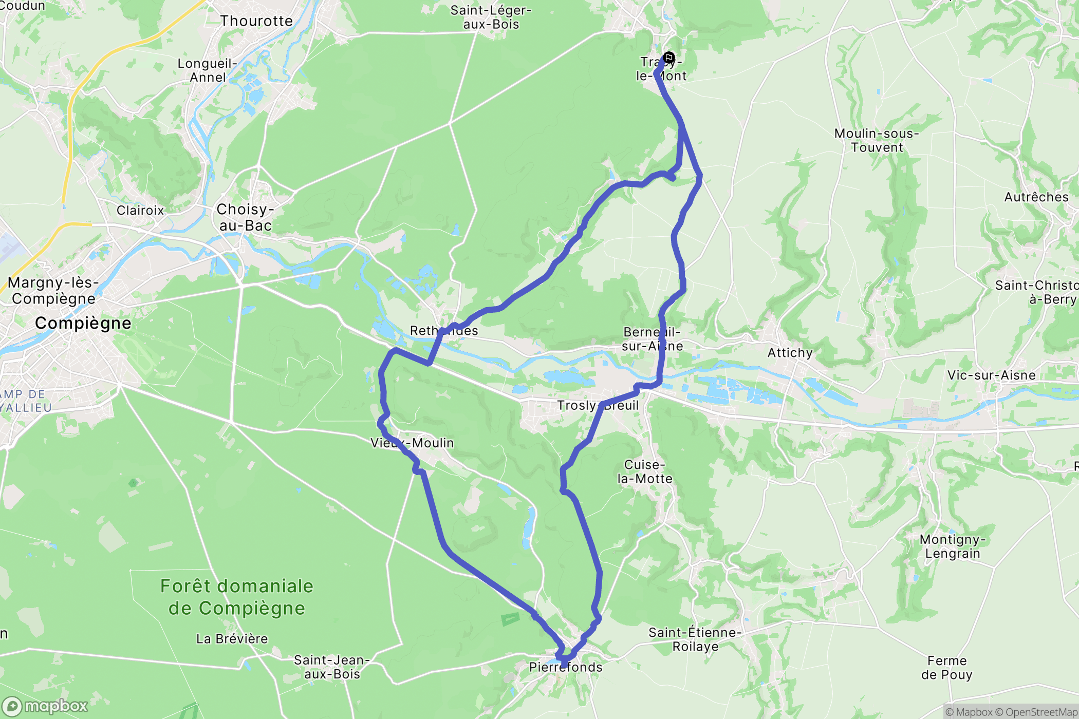 Tracy-le-Mont : carte du parcours de randonnée - France