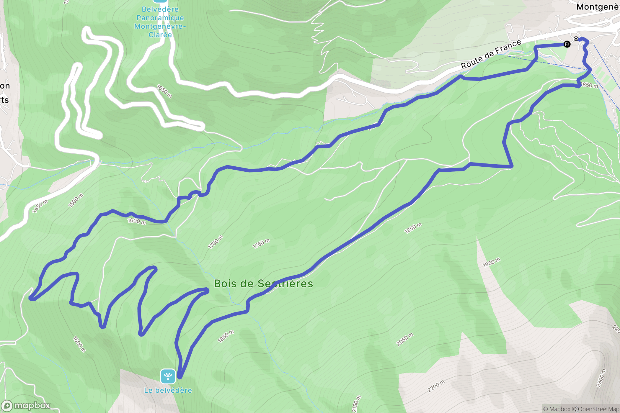 Montgenèvre : carte du parcours de randonnée - France