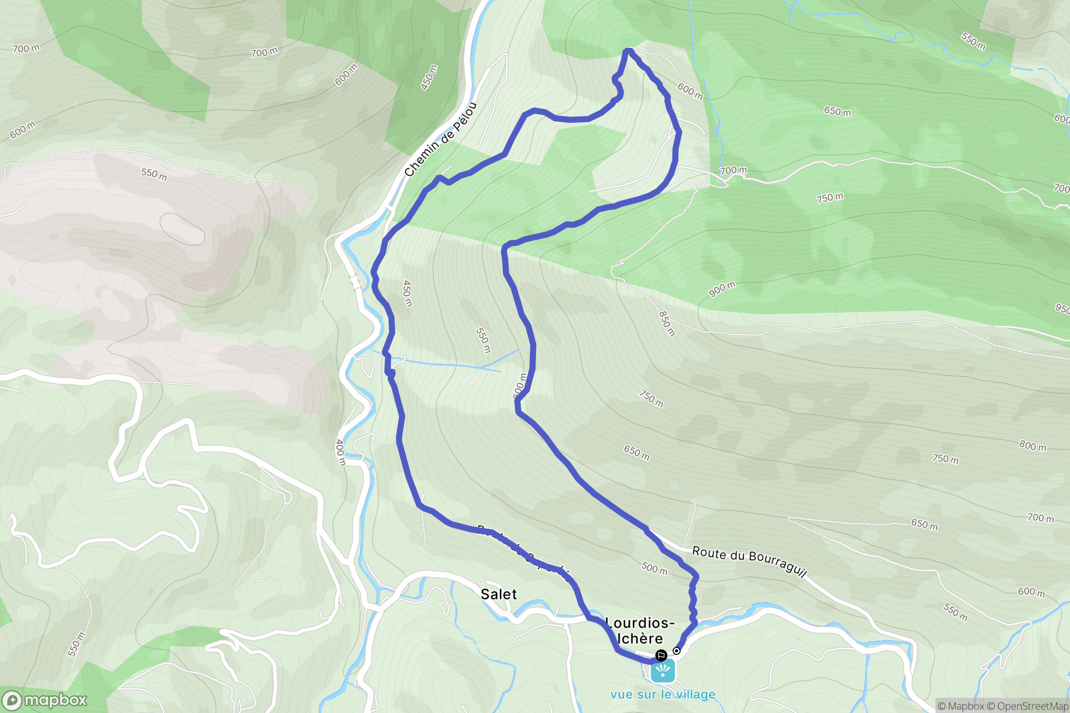 Lourdios-Ichère : carte du parcours de randonnée - France