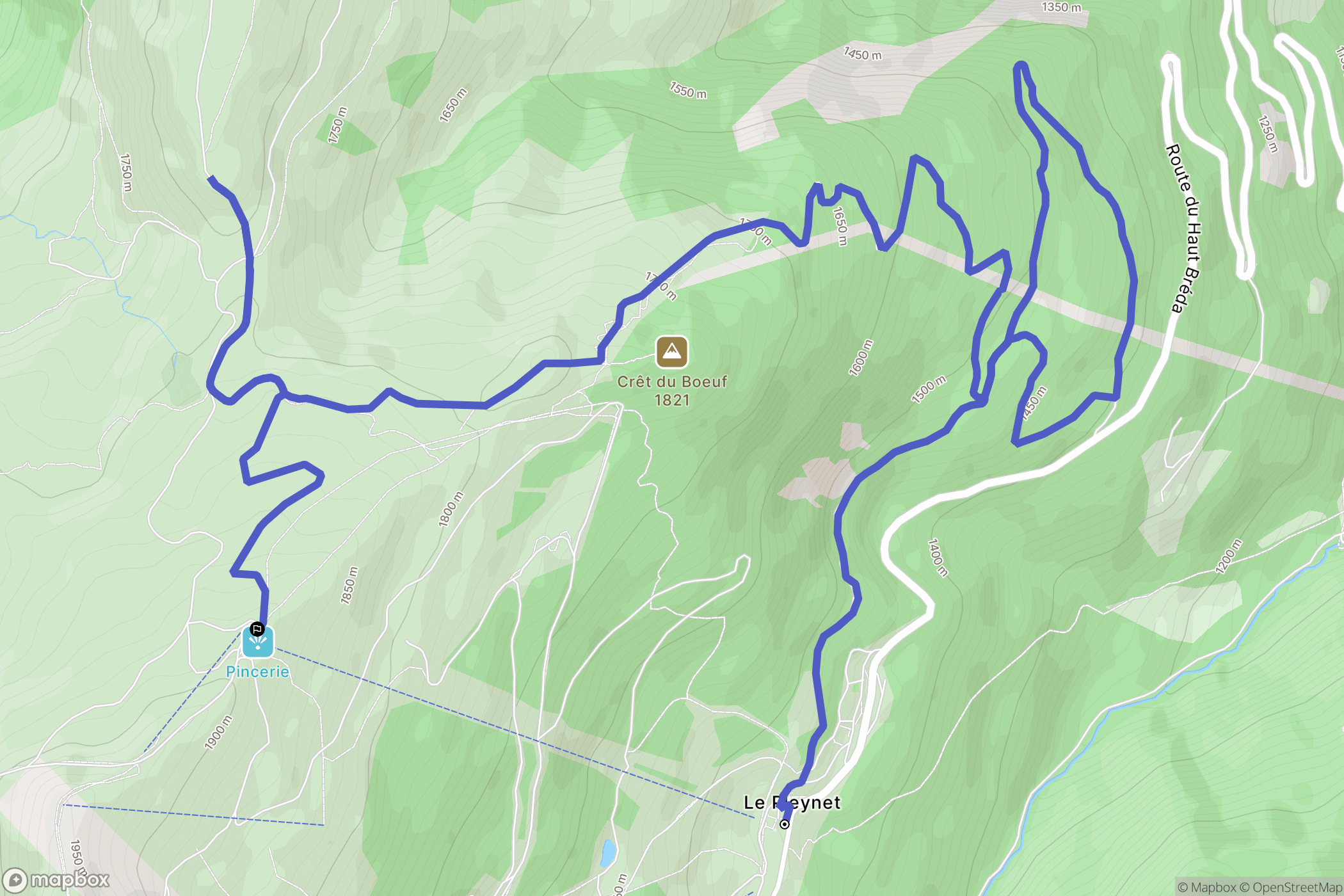 Le Haut-Bréda : carte du parcours de randonnée - France