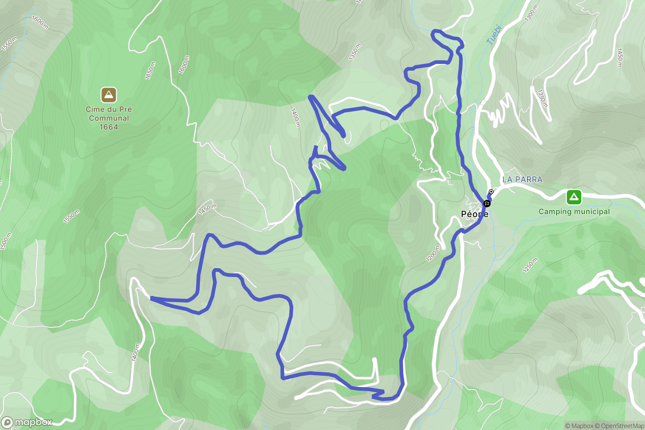 Péone : carte du parcours de randonnée - France