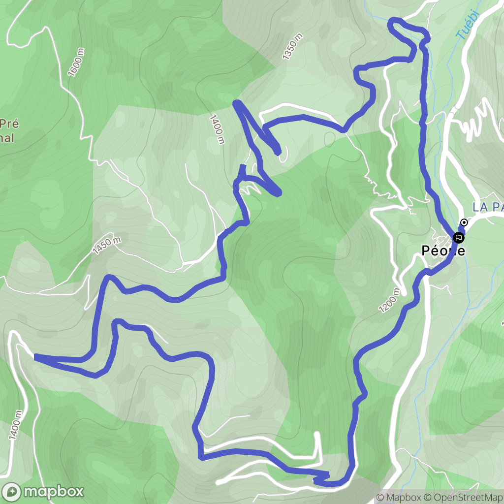 Péone : carte du parcours de randonnée - France