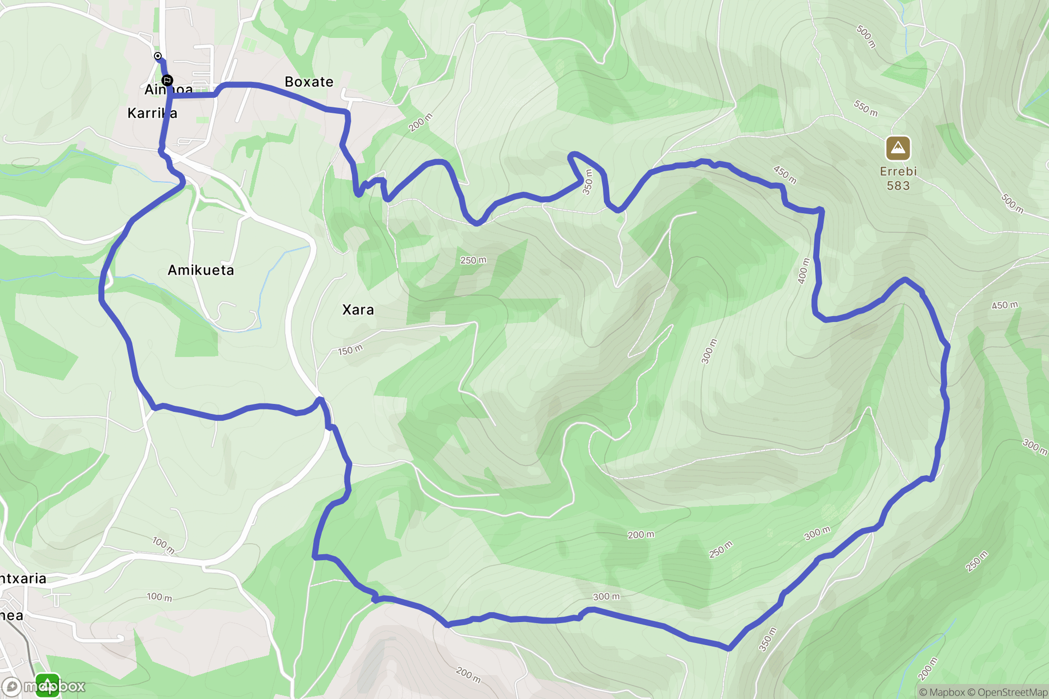 Ainhoa : carte du parcours de randonnée - France