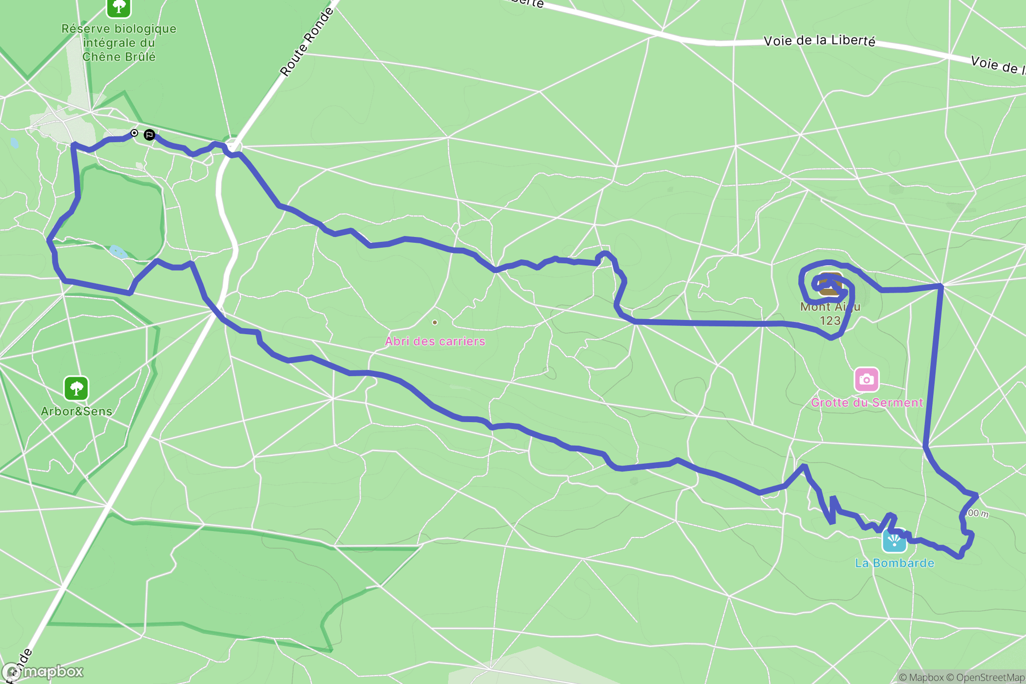 Fontainebleau : carte du parcours de randonnée - France