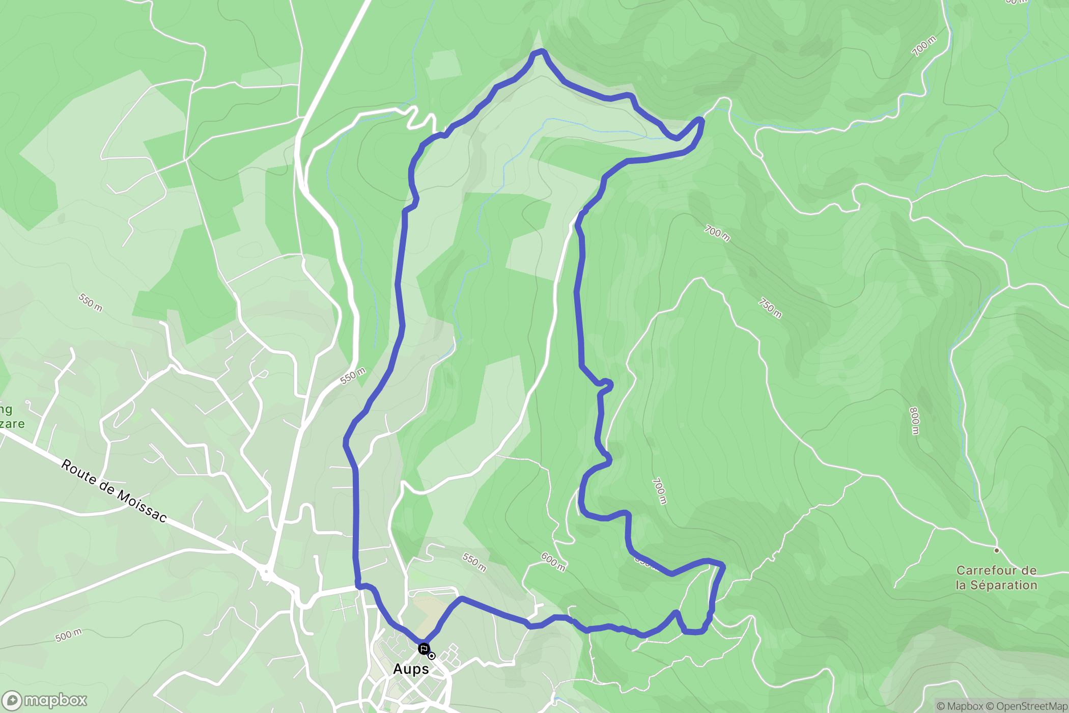 Aups : carte du parcours de randonnée - France