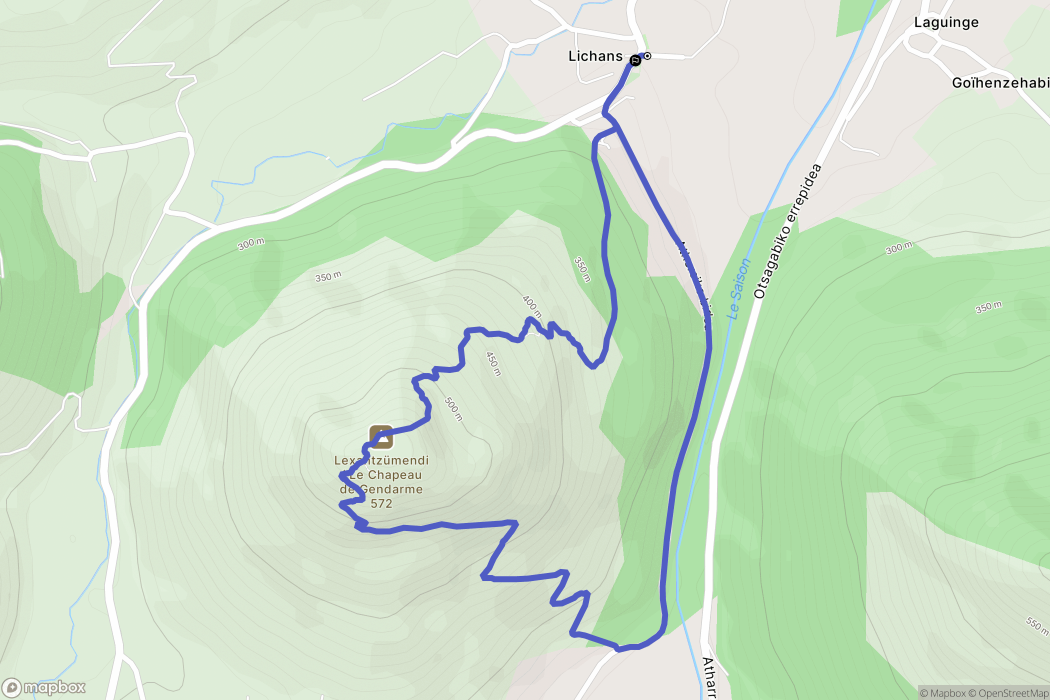 Lichans-Sunhar : carte du parcours de randonnée - France