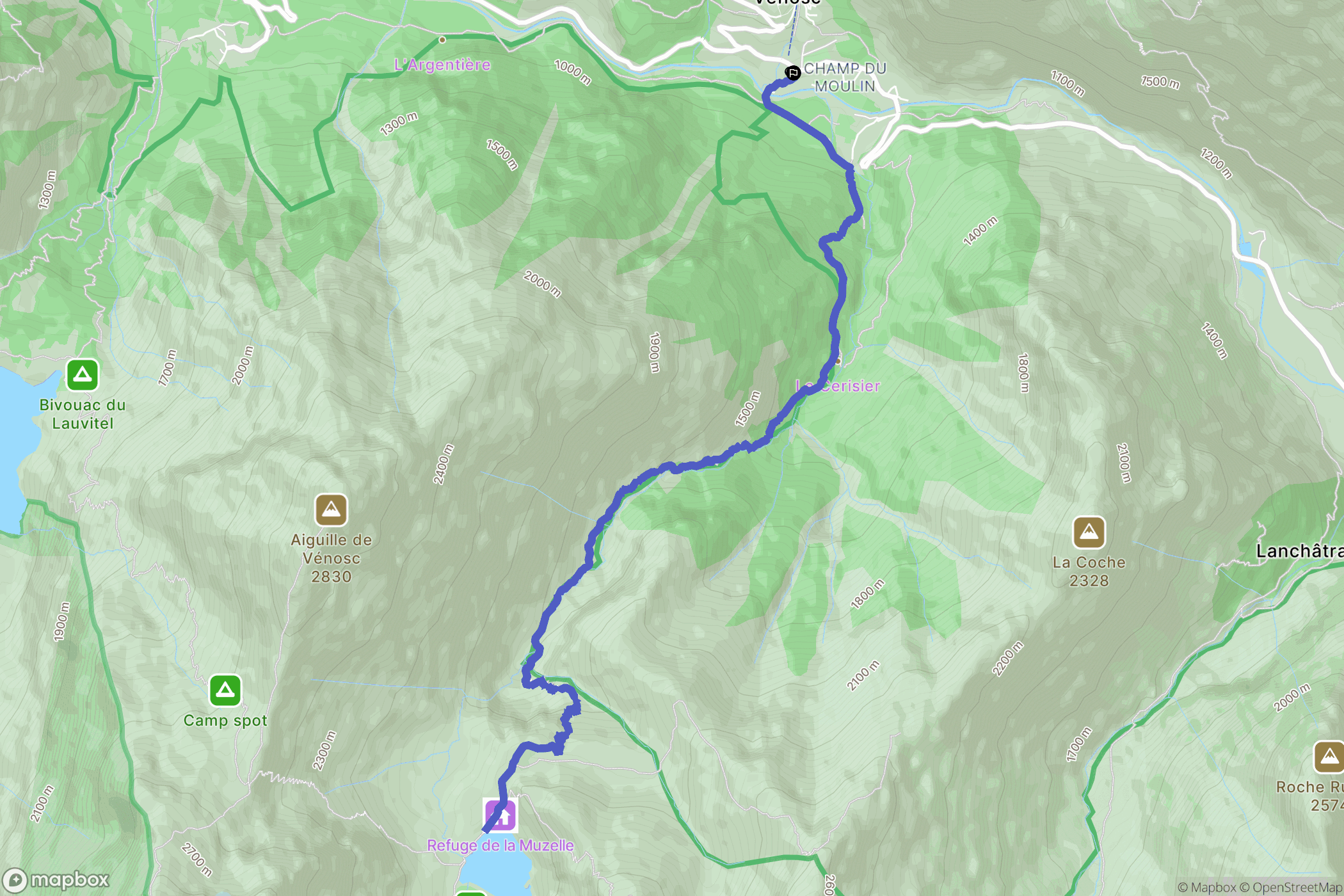 Les Deux Alpes : carte du parcours de randonnée - France