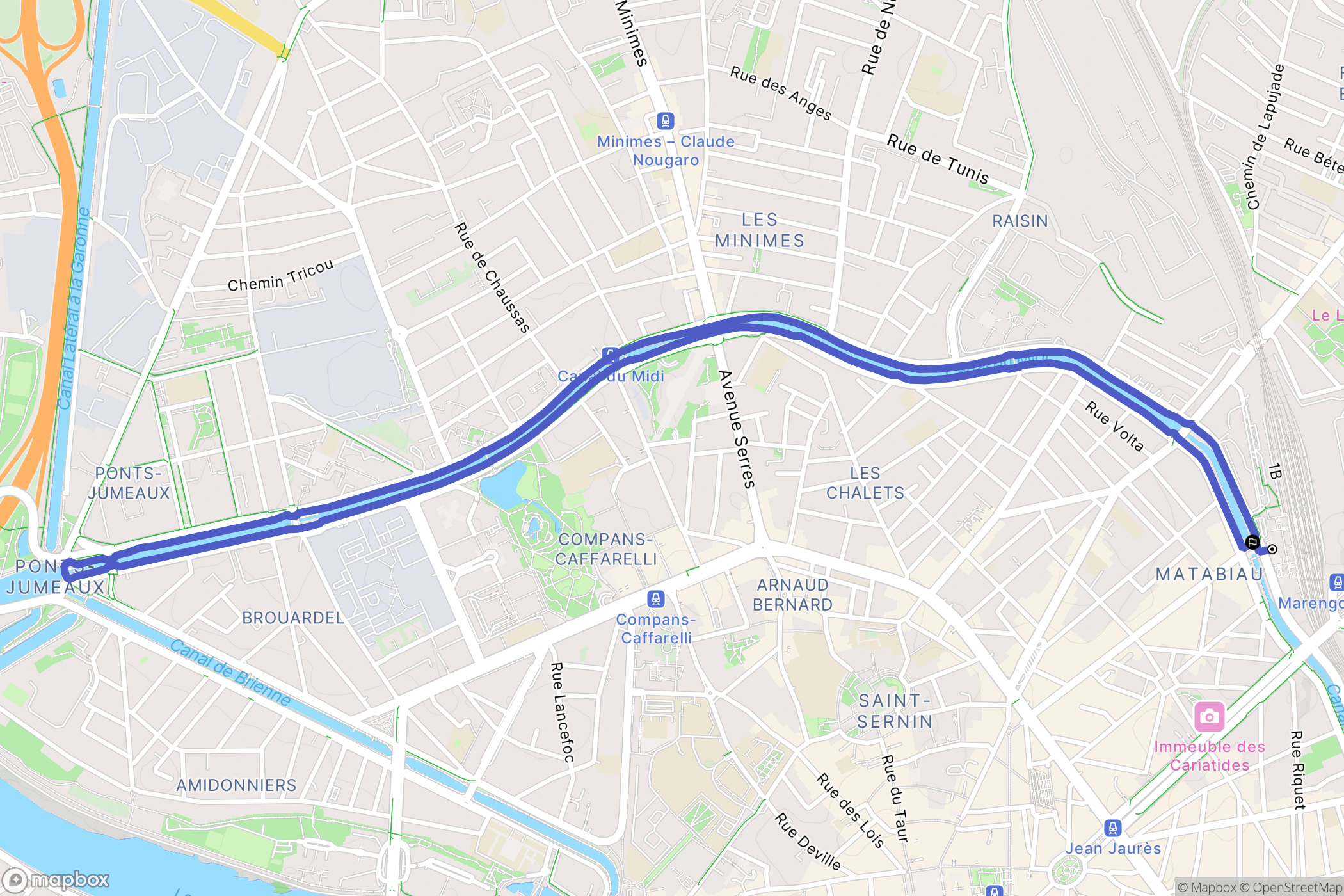 Toulouse : carte du parcours de randonnée - France