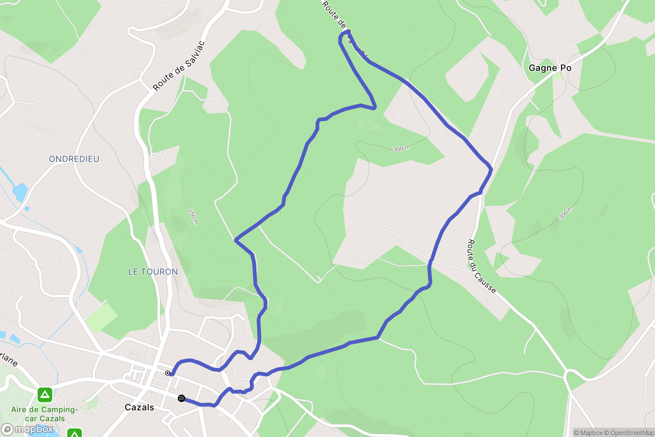 Cazals : carte du parcours de randonnée - France
