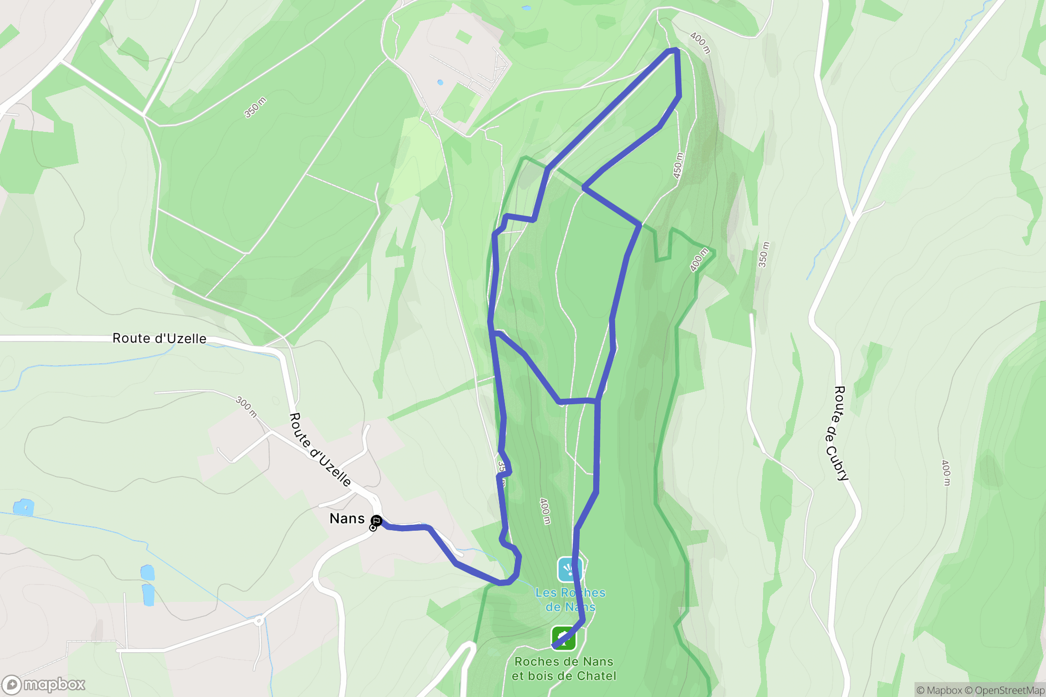 Nans : carte du parcours de randonnée - France