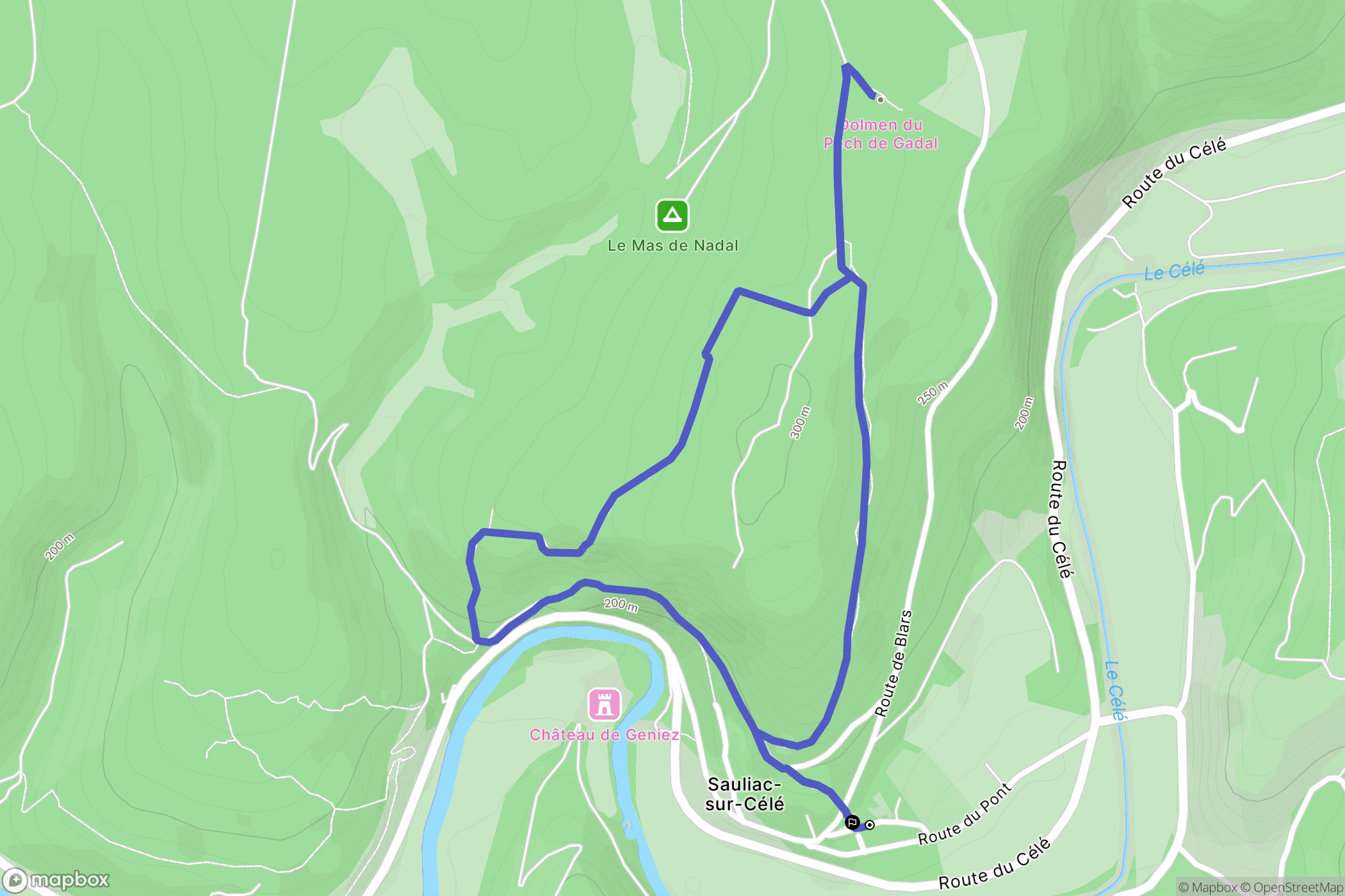 Sauliac-sur-Célé : carte du parcours de randonnée - France