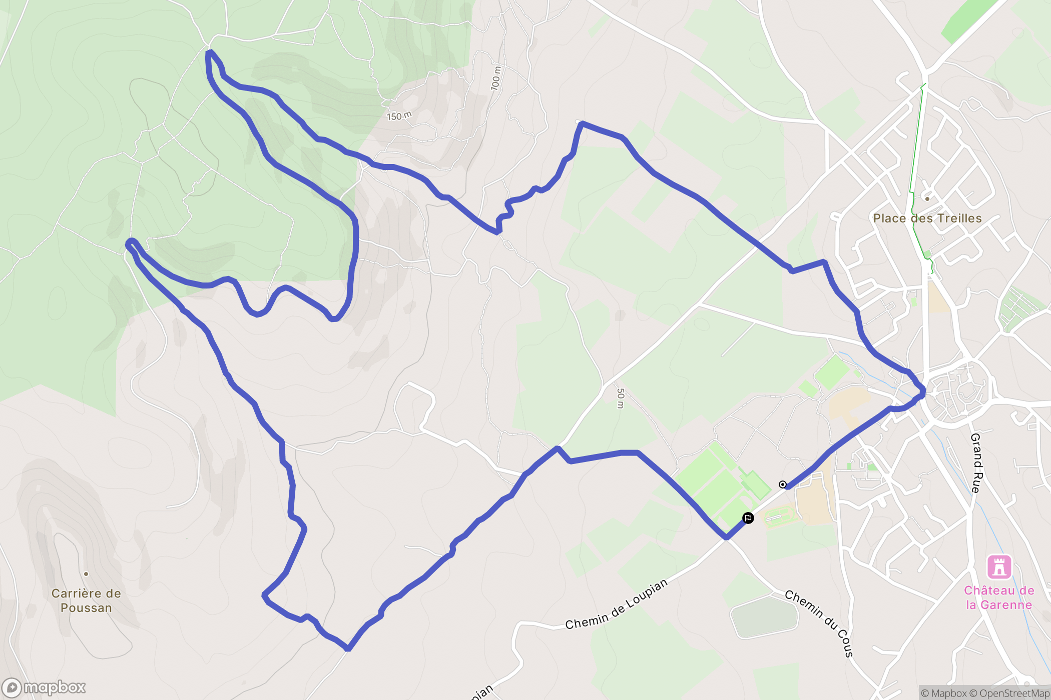 Poussan : carte du parcours de randonnée - France