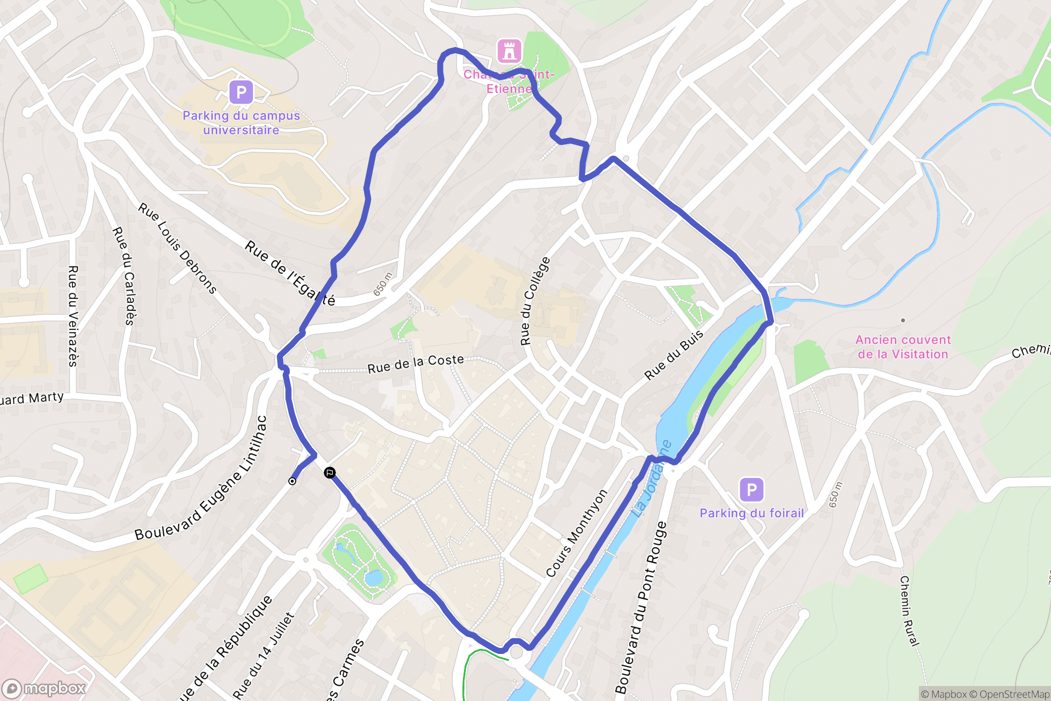 Aurillac : carte du parcours de randonnée - France
