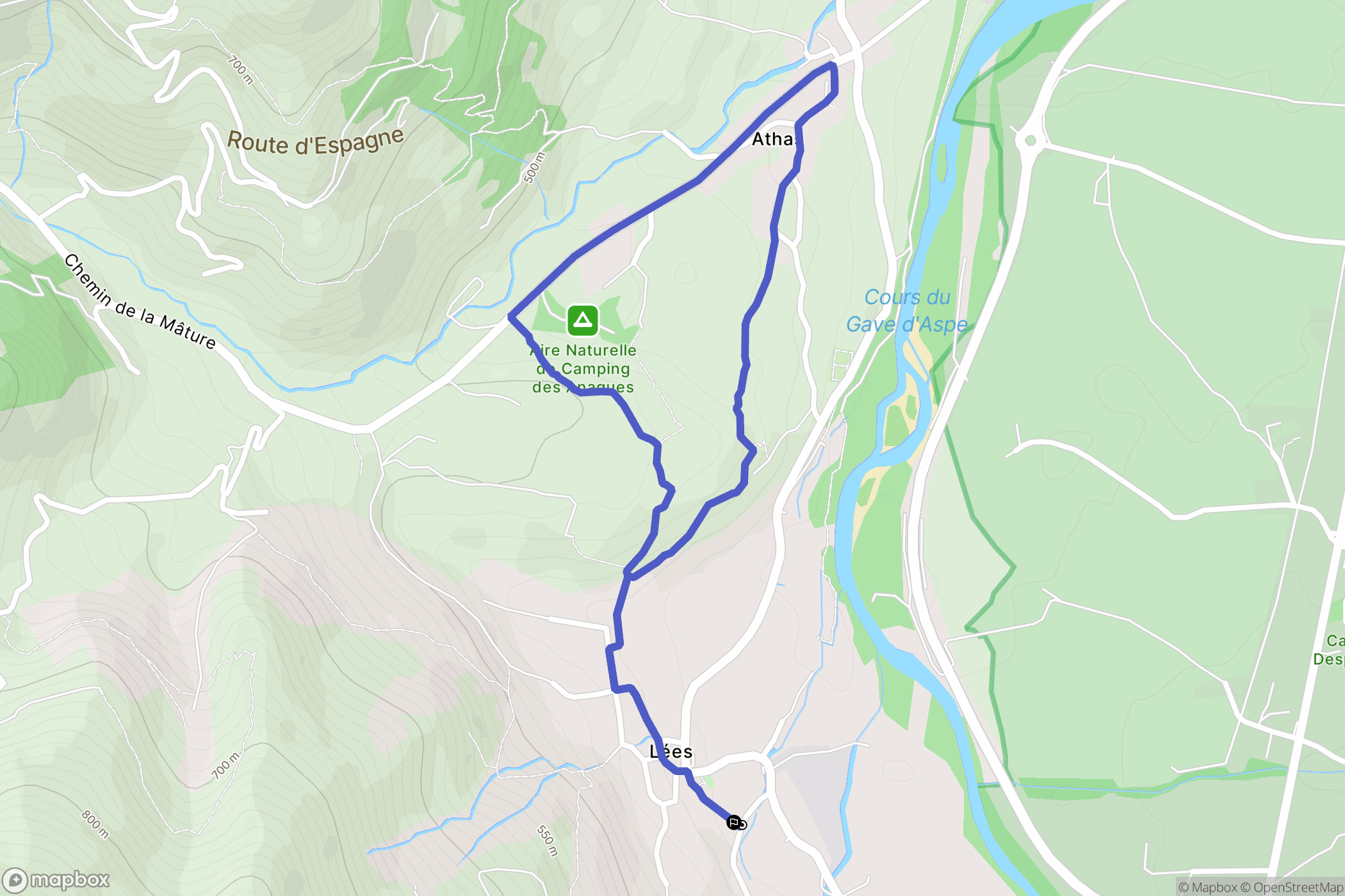 Lées-Athas : carte du parcours de randonnée - France
