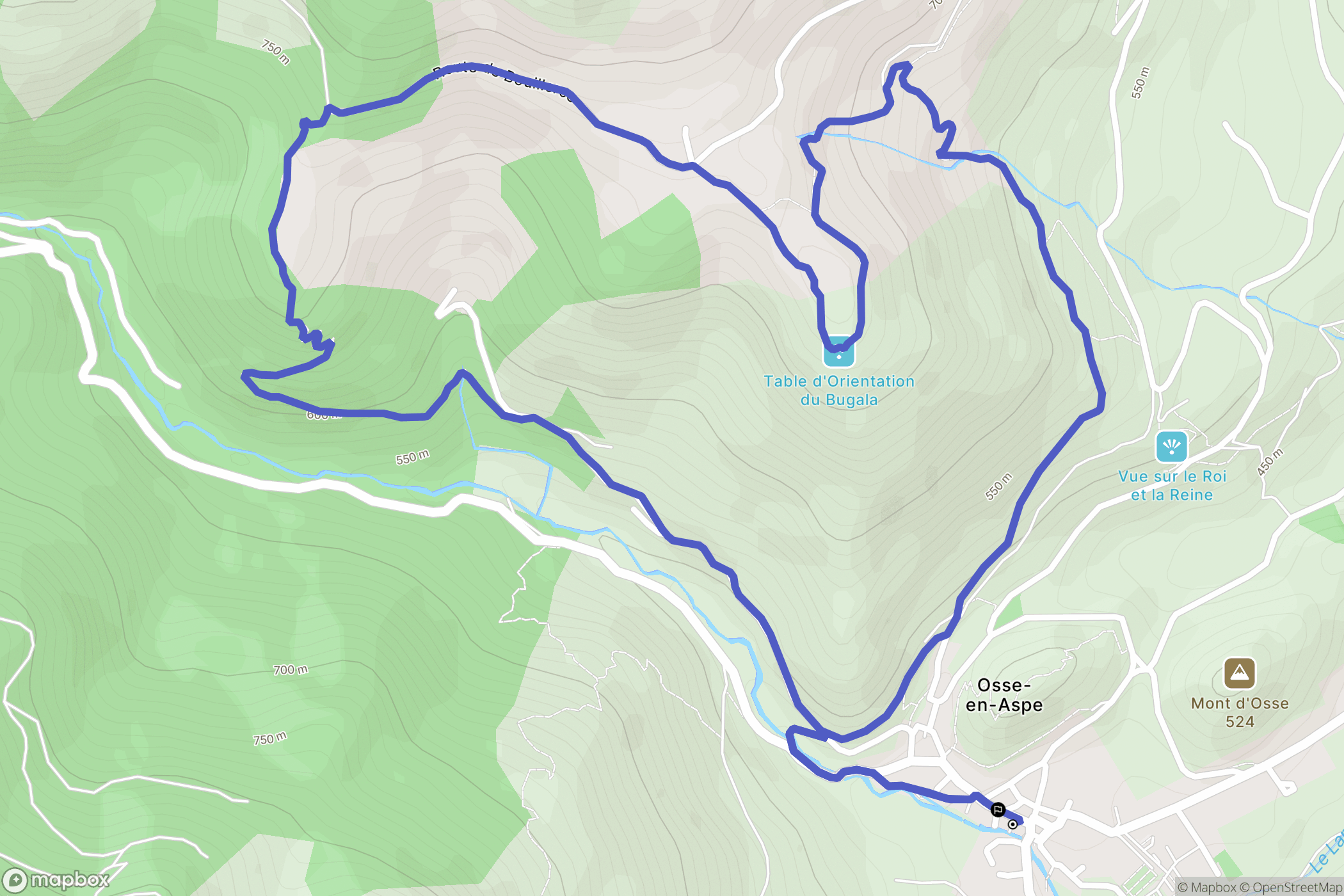 Osse-en-Aspe : carte du parcours de randonnée - France