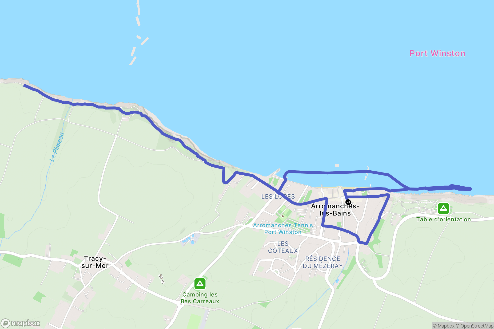Arromanches-les-Bains : carte du parcours de randonnée - France