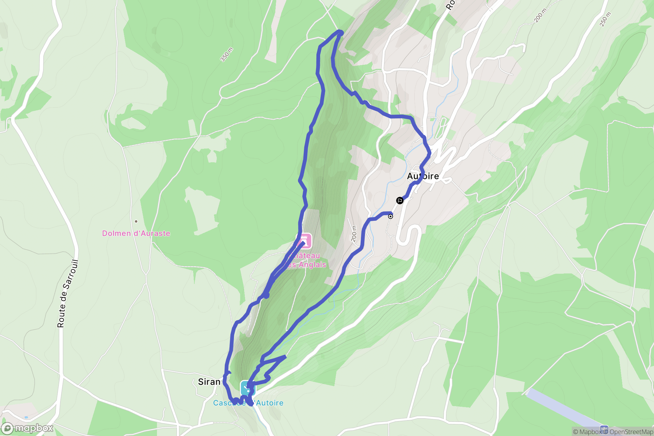 Autoire : carte du parcours de randonnée - France