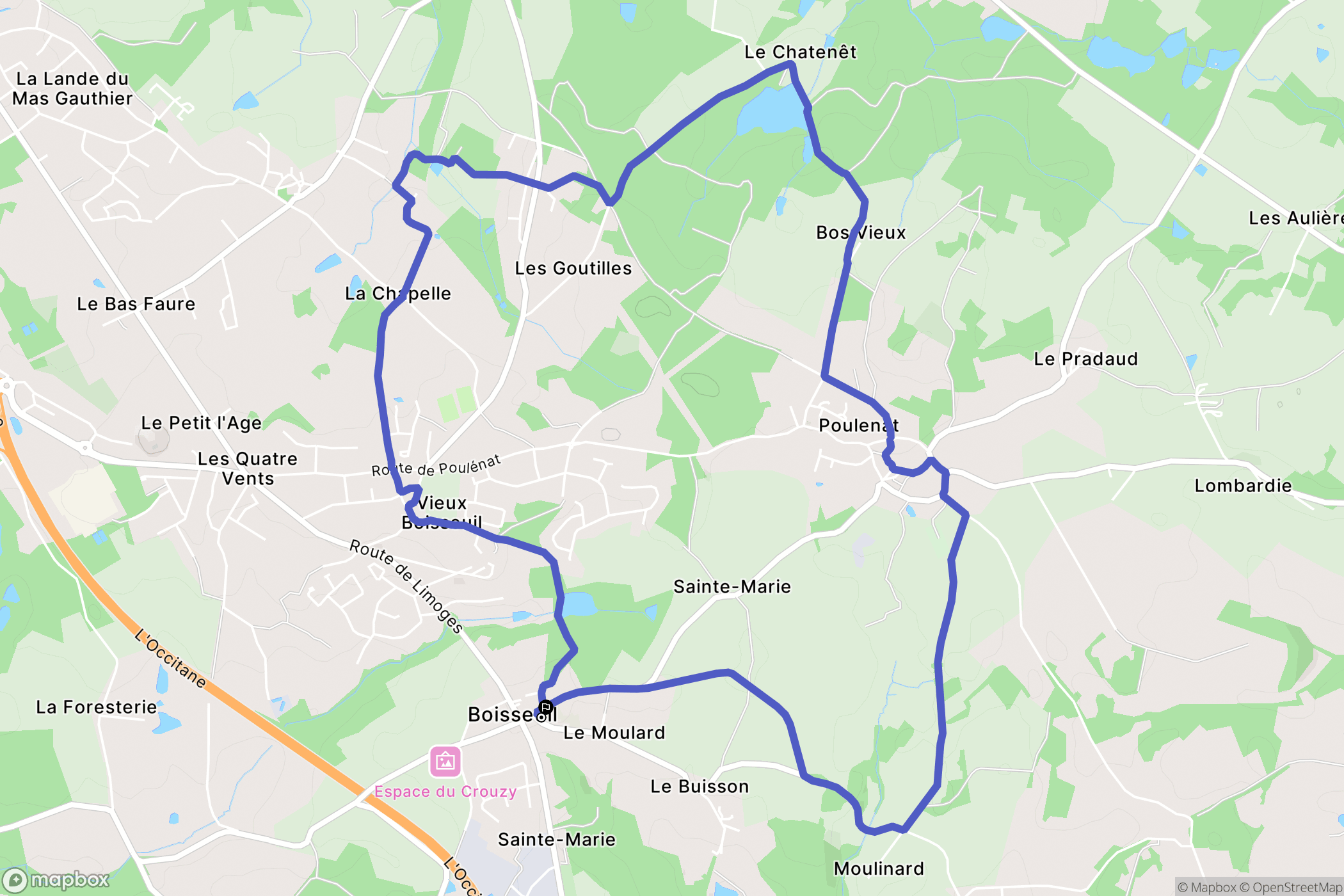 Boisseuil : carte du parcours de randonnée - France