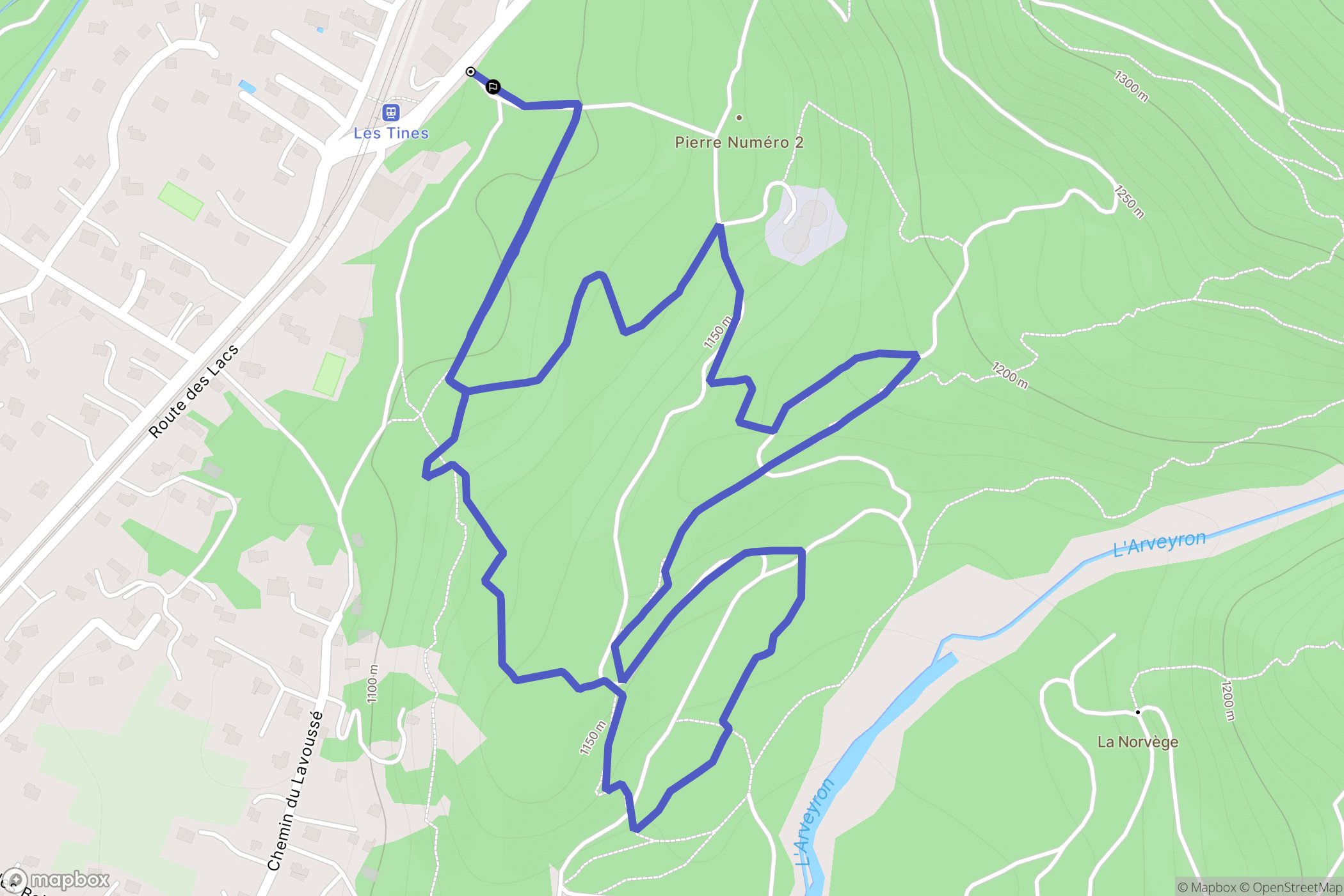 Chamonix-Mont-Blanc : carte du parcours de randonnée - France