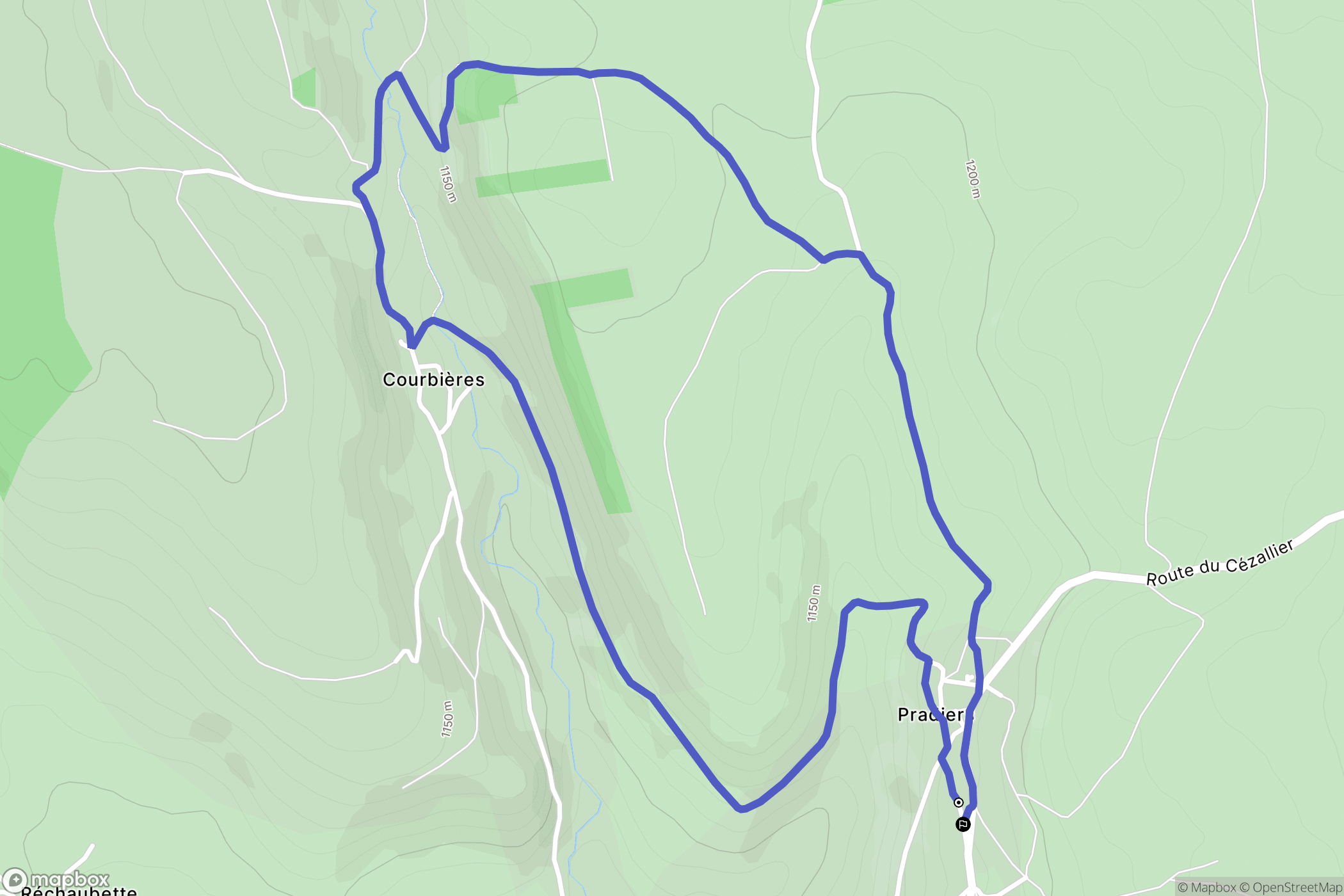 Pradiers : carte du parcours de randonnée - France