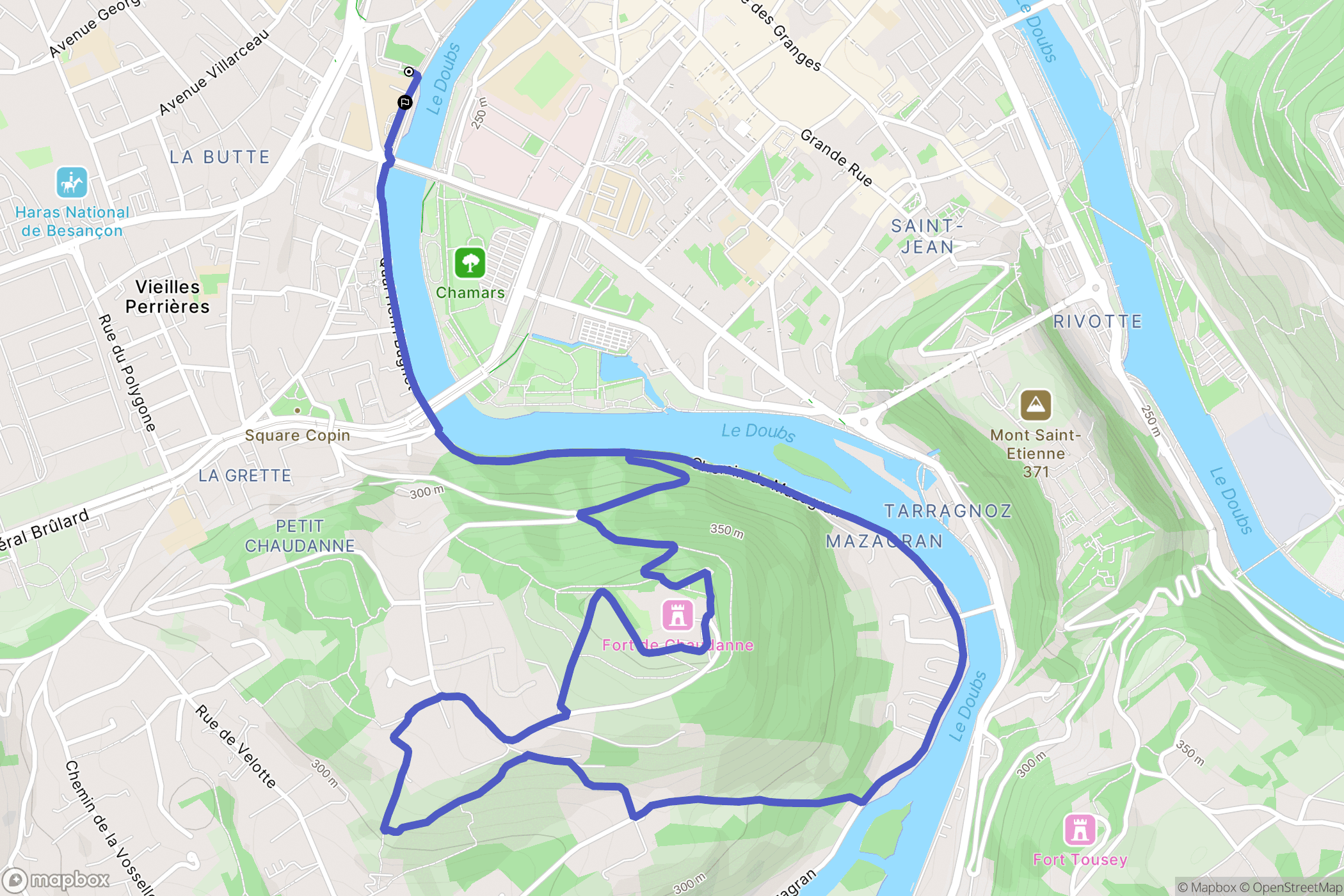 Besançon : carte du parcours de randonnée - France
