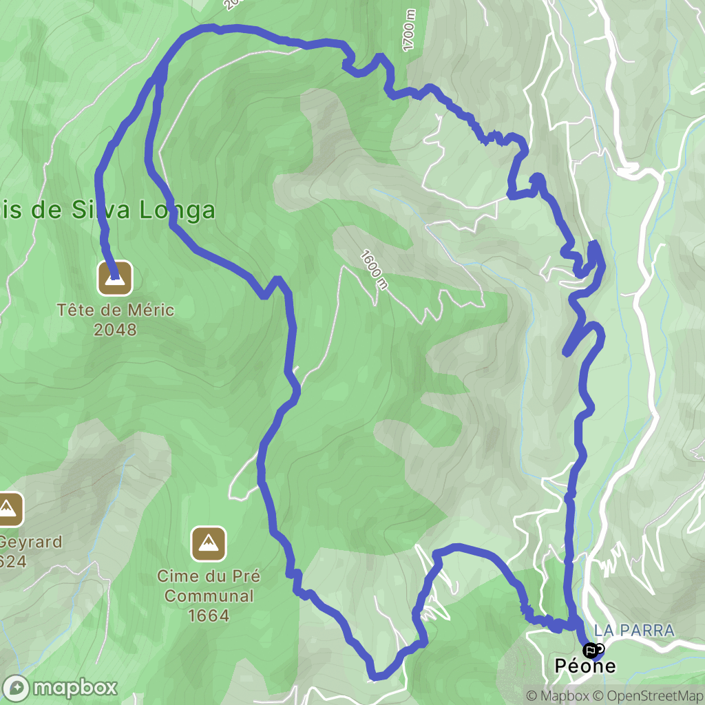 Péone : carte du parcours de randonnée - France